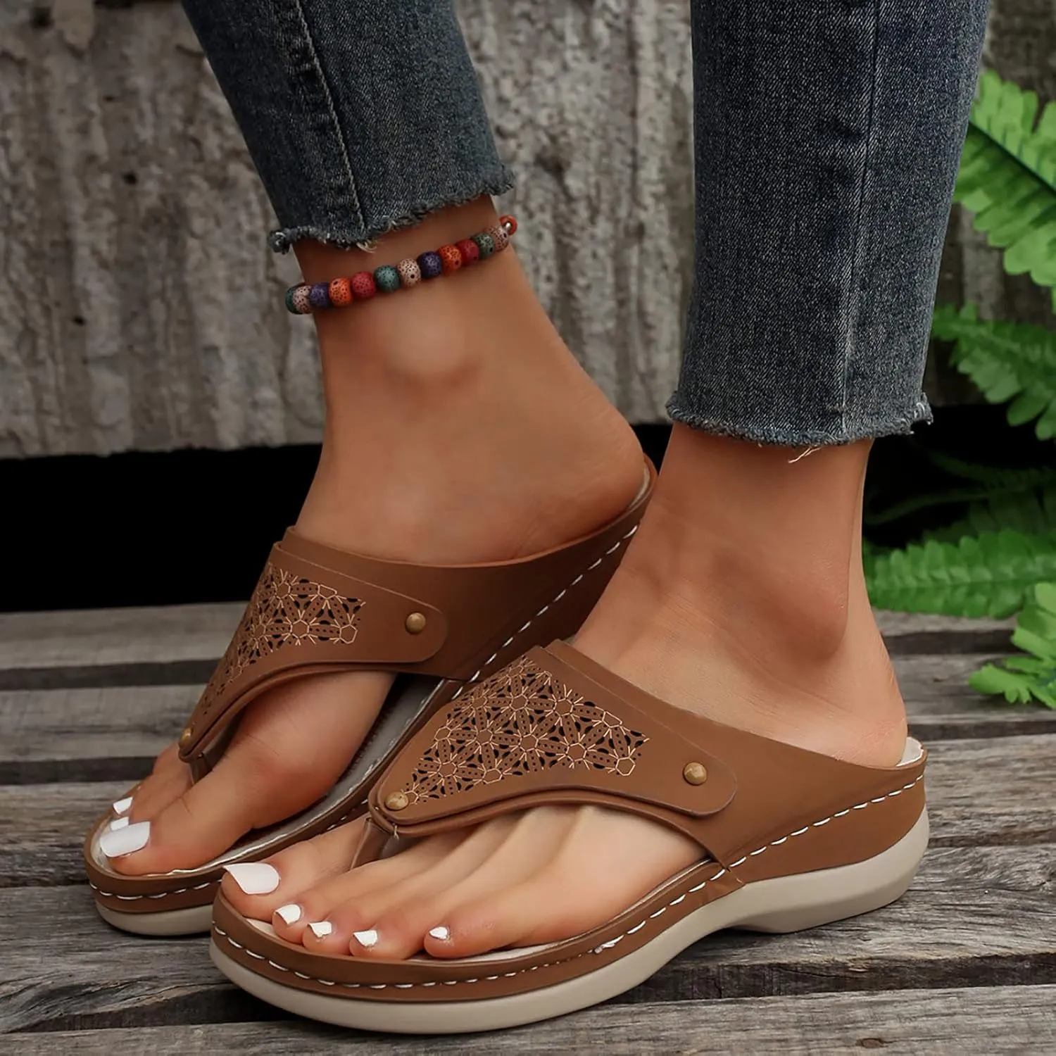 Orthopedic Sandals for Women Wide Width Comfortable Recovery Footwear Orthotic Arch Support Thick Cushion Platform Non Slip Sole Beach Fashion