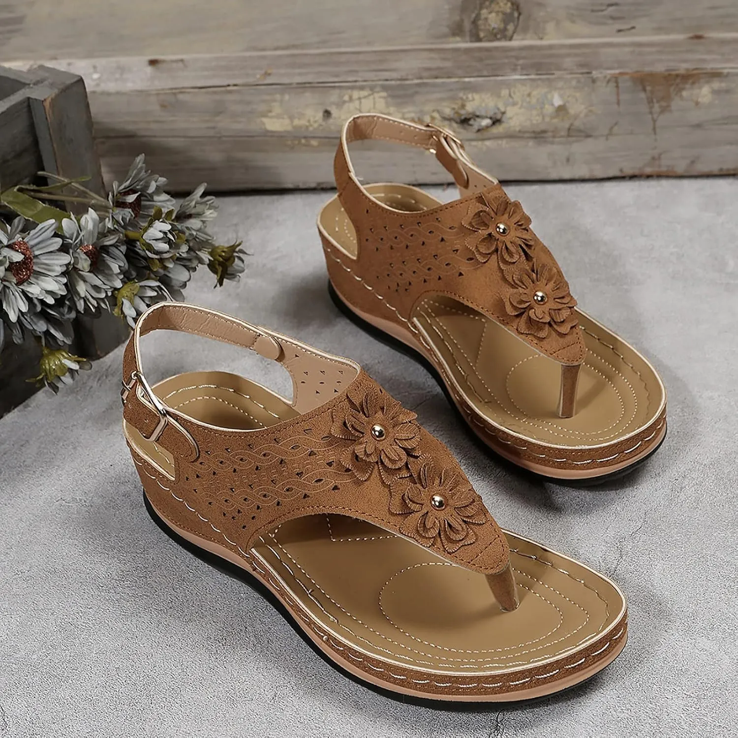 Orthopedic Sandals with Flowers for Women Dressy Summer Orthopedic Wedge Sandals for Women Womans Sandals with Arch Support Orthopedic Womens Sandals with Arch Support Black Casual Summer Shoes