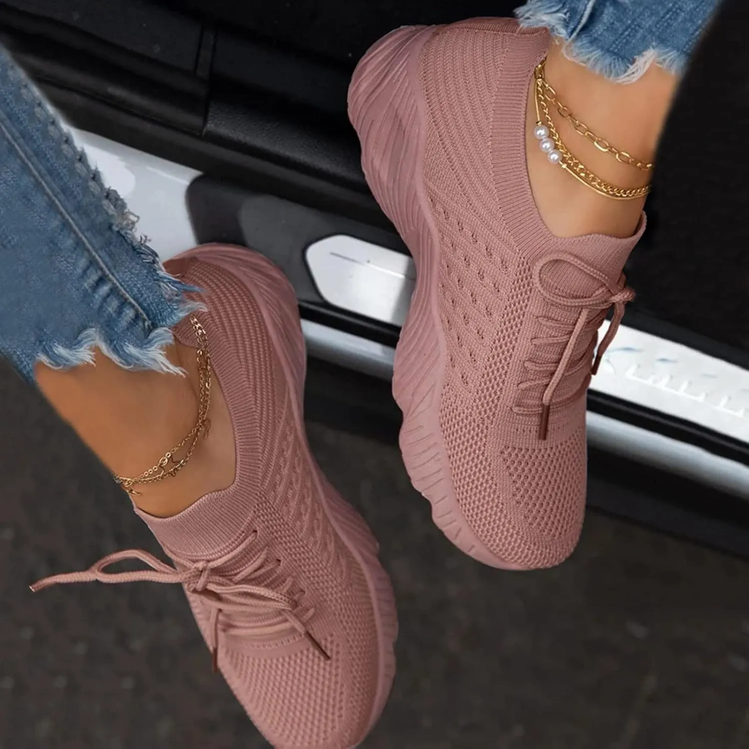 Orthopedic Shoes for Women Slip On Adjustable Lace Up Walking Shoes Non-Slip Breathable Lightweight Casual Sneakers