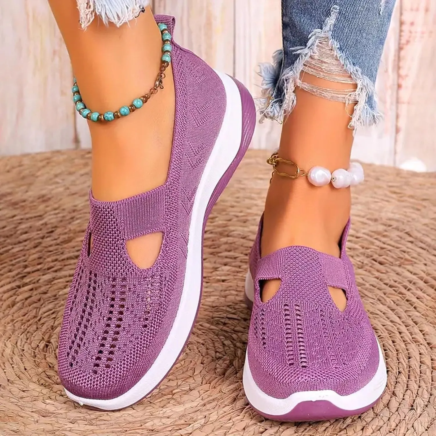 Orthopedic Shoes for Women Wide Width Slip on Comfortable Running Shoes Anti-Skid Lightweight Breathable Mesh Casual Sneakers