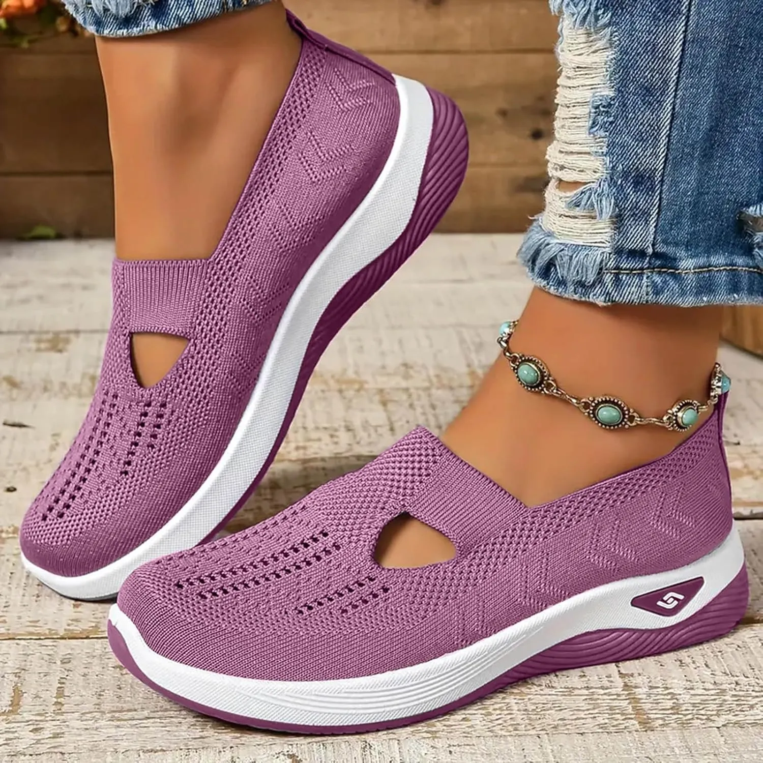 Orthopedic Shoes for Women Wide Width Slip on Comfortable Running Shoes Anti-Skid Lightweight Breathable Mesh Casual Sneakers