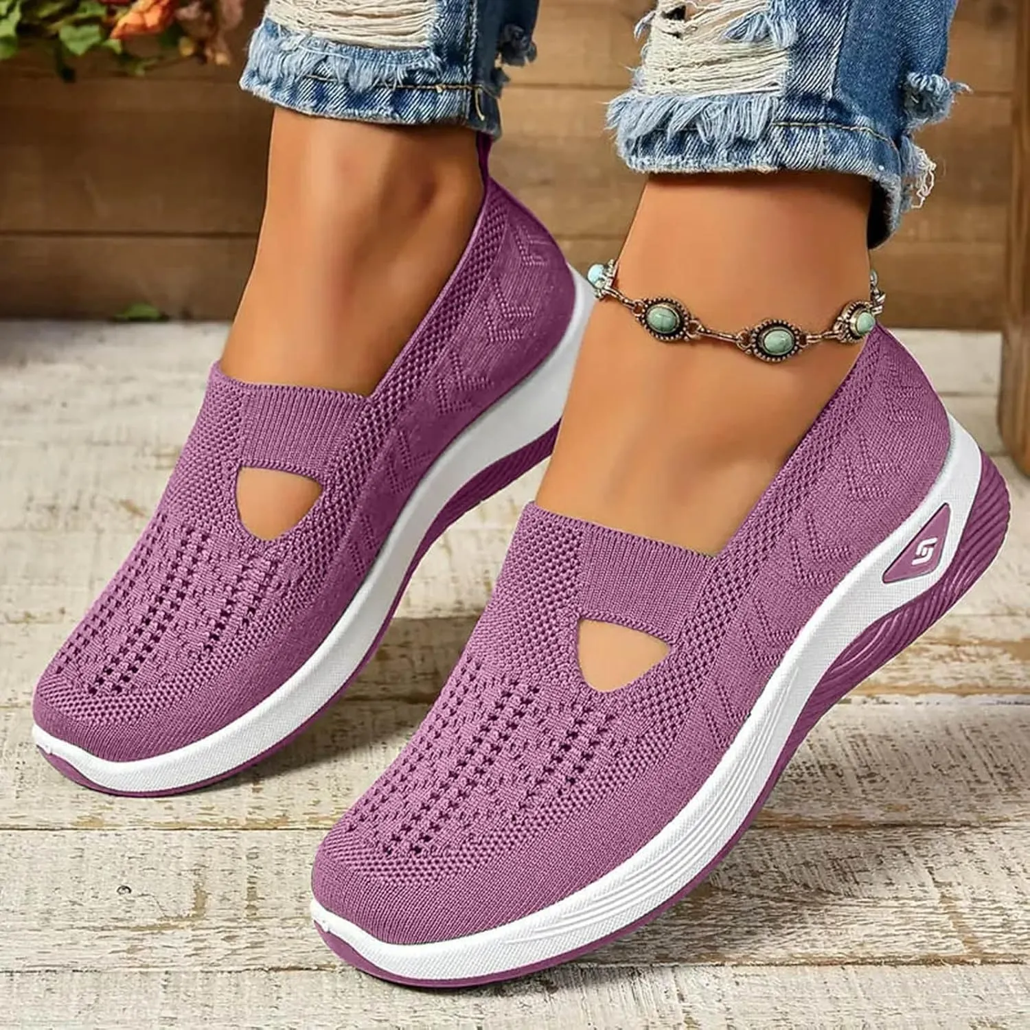 Orthopedic Shoes for Women Wide Width Slip on Comfortable Running Shoes Anti-Skid Lightweight Breathable Mesh Casual Sneakers