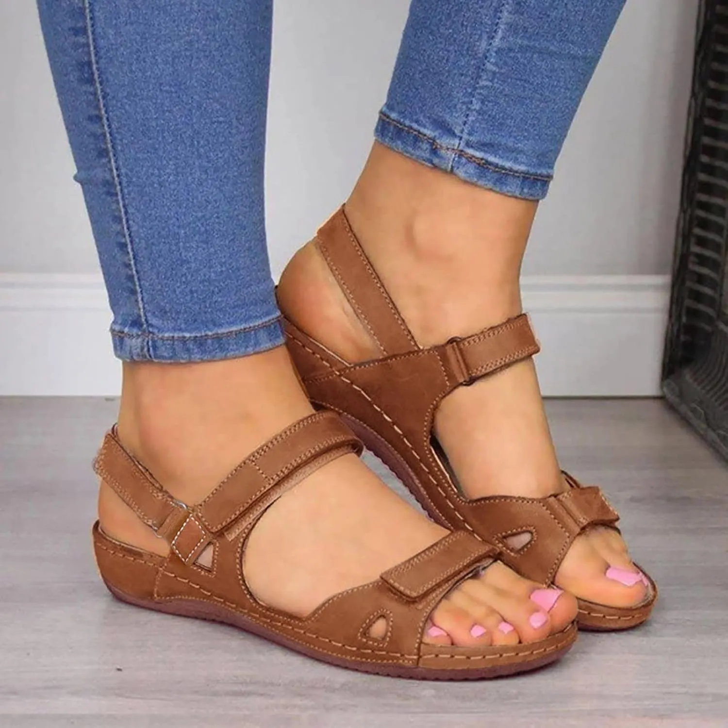 Orthopedic Summer Sandals for Women with Arch Support Comfortable Walking Shoes Lightweight Adjustable Straps Beach Casual Outdoor Plantar Fasciitis Relief Slides