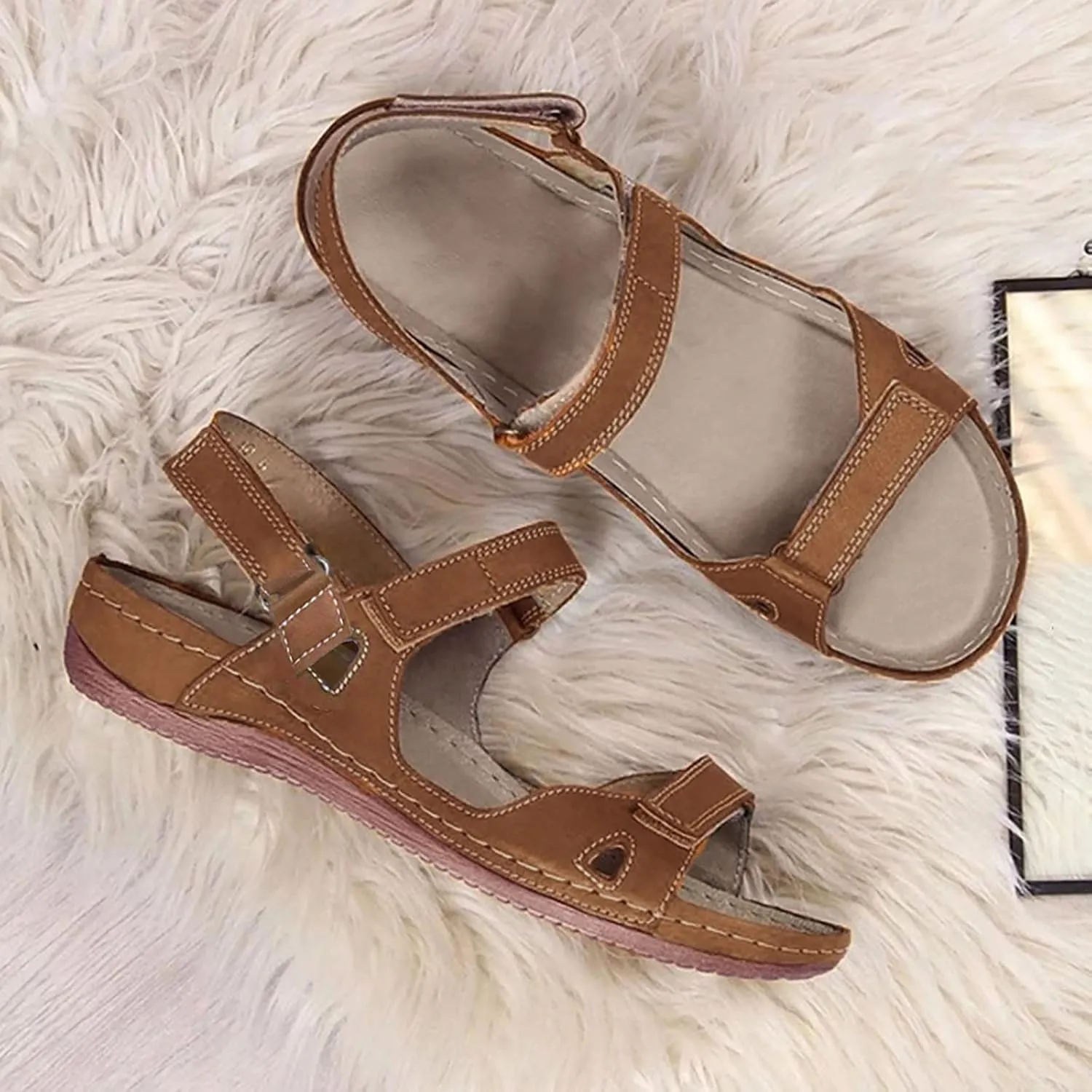 Orthopedic Summer Sandals for Women with Arch Support Comfortable Walking Shoes Lightweight Adjustable Straps Beach Casual Outdoor Plantar Fasciitis Relief Slides