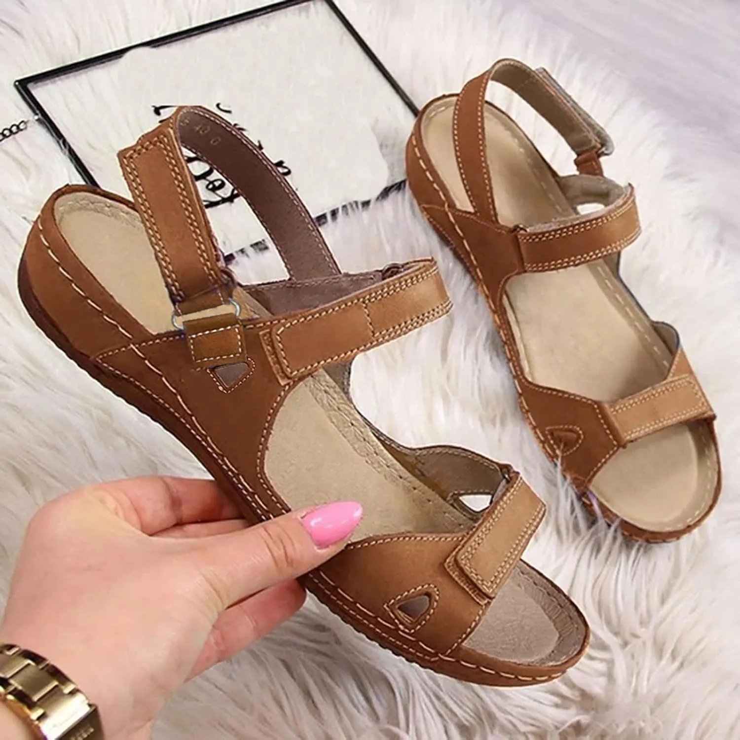 Orthopedic Summer Sandals for Women with Arch Support Comfortable Walking Shoes Lightweight Adjustable Straps Beach Casual Outdoor Plantar Fasciitis Relief Slides