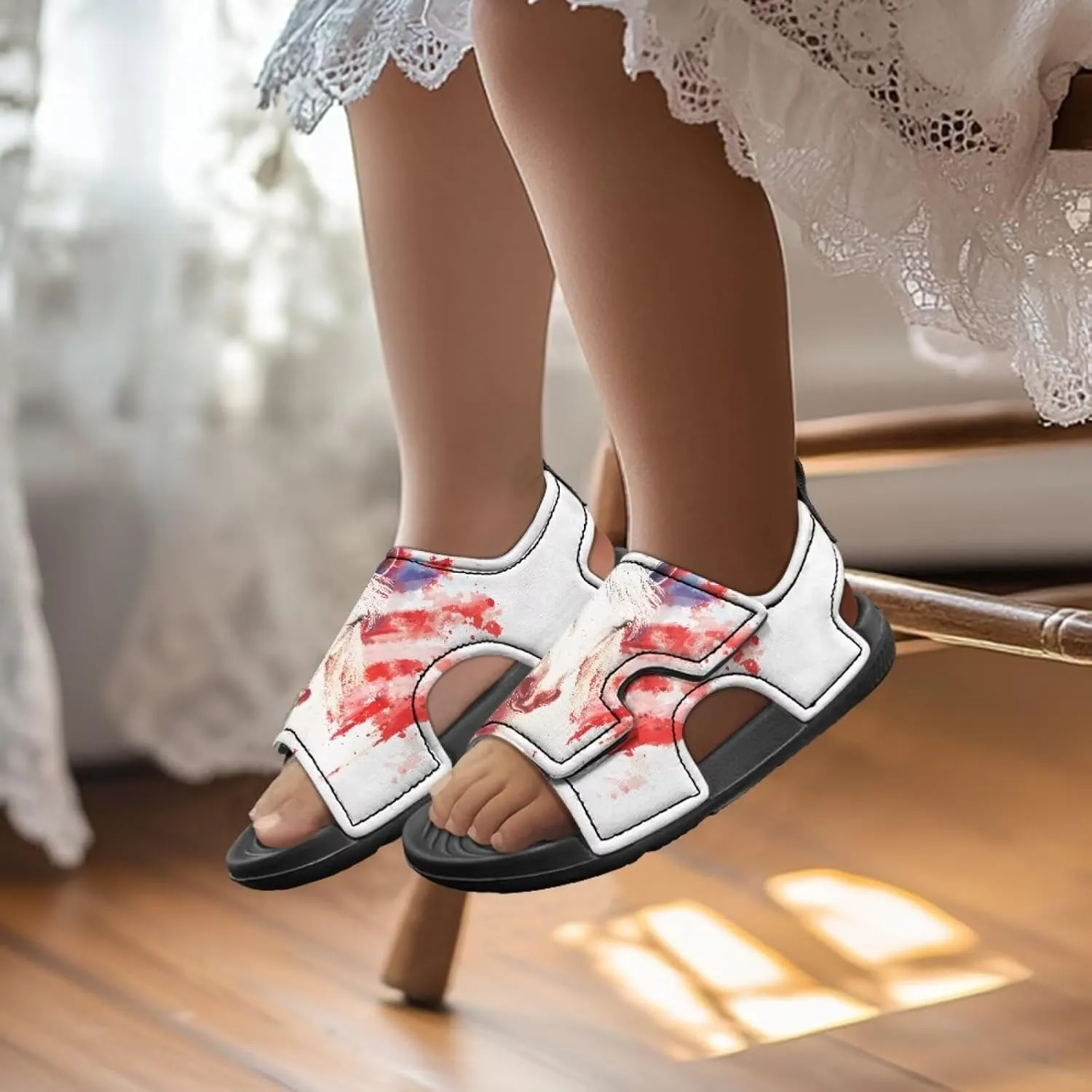 Pink Stripe Sandals Kids Girls Fashion Sport Athletic Sandals Lightweight Summer Beach Water Shoes for Toddler Adjustable