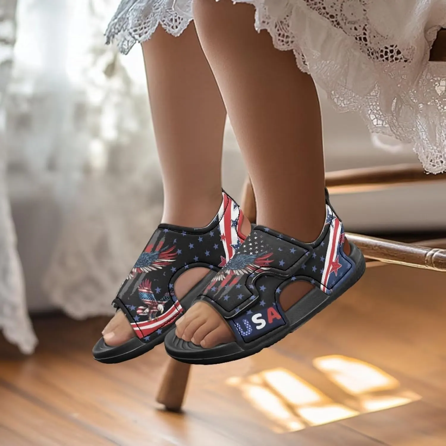 Pink Stripe Sandals Kids Girls Fashion Sport Athletic Sandals Lightweight Summer Beach Water Shoes for Toddler Adjustable