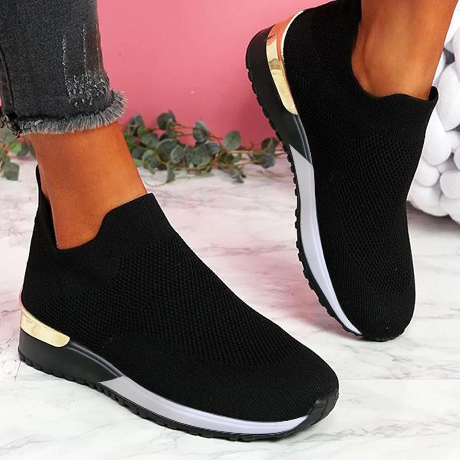 Running Shoes for Women Wide Width Black Slip On Sneakers Women Size 10 Women's Athletic Walking Shoes Trendy Platform Sneakers for Women 2023 Zapatos para Juanetes De Mujer