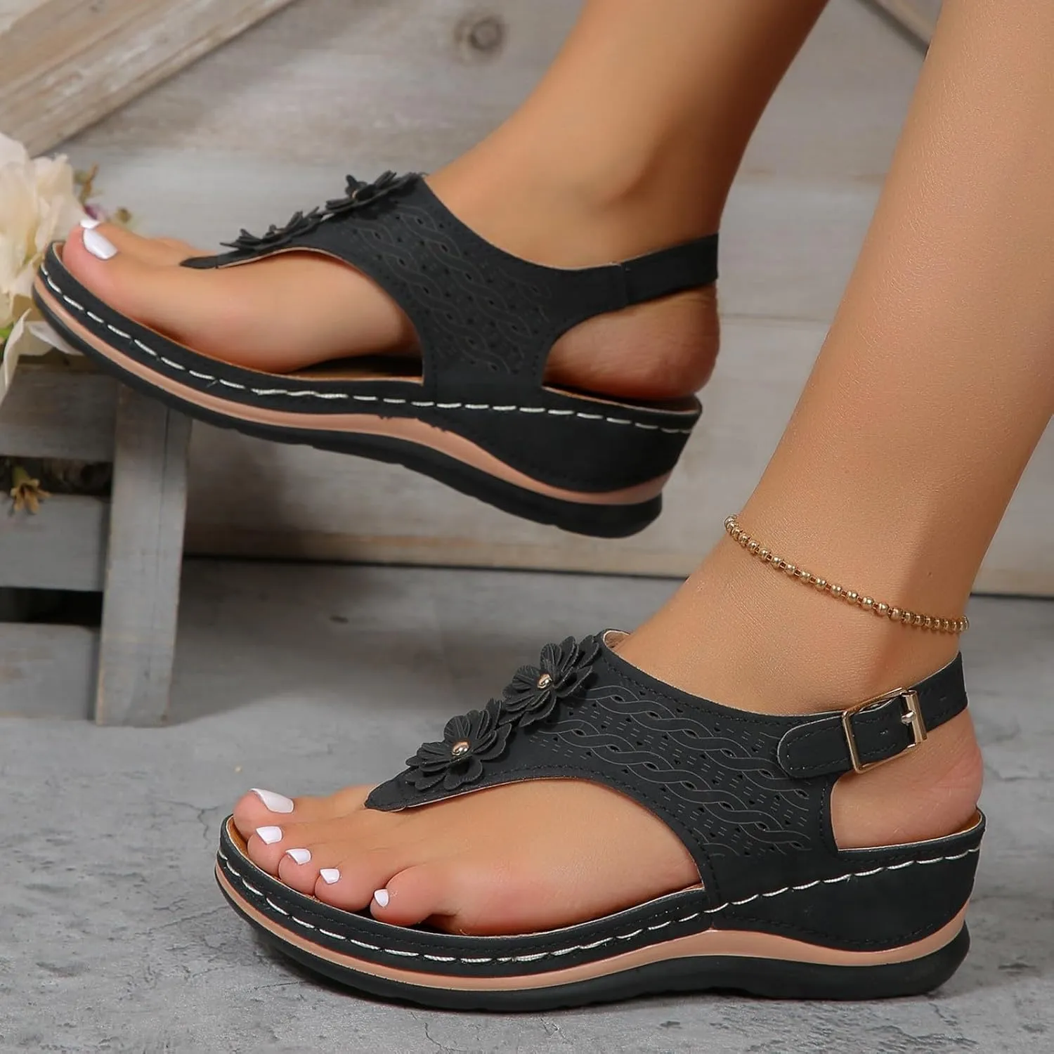 Sandals For Women Comfort Walking Width Casual Summer Slide Shoes Beach Flat Slip On Sandles Womens Orthopedic Shoes