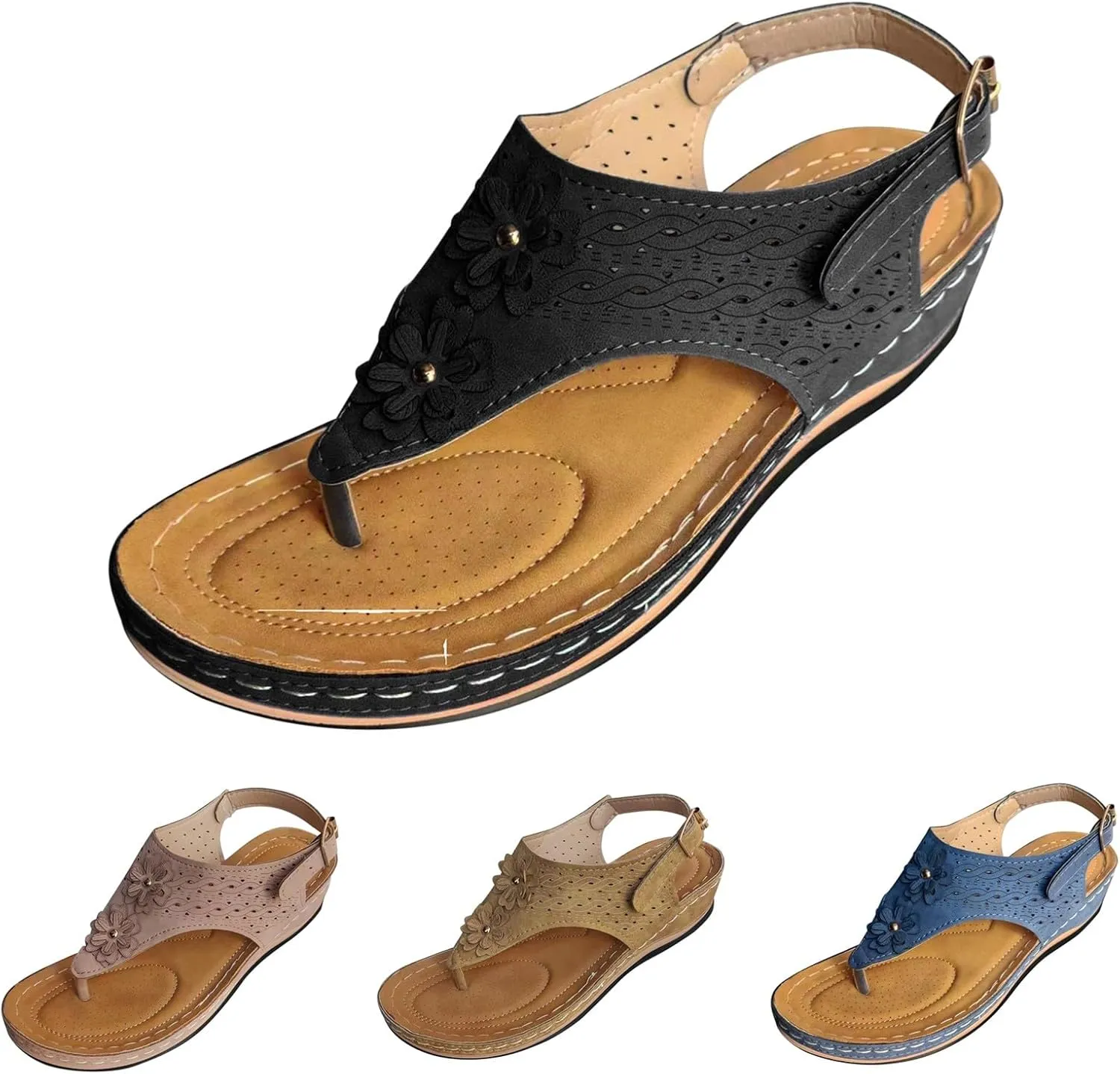 Sandals For Women Comfort Walking Width Casual Summer Slide Shoes Beach Flat Slip On Sandles Womens Orthopedic Shoes