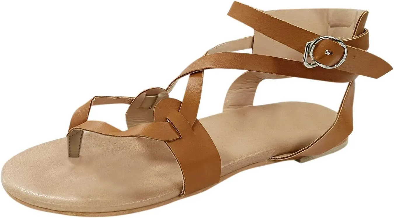 Sandals For Women Strappy Flat Sandals Flip Flops Clip Toe T-Strap Sandal Shoes for Beach Ankle Strap Sandals