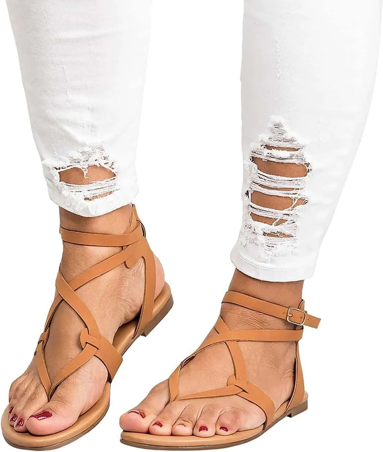 Sandals For Women Strappy Flat Sandals Flip Flops Clip Toe T-Strap Sandal Shoes for Beach Ankle Strap Sandals