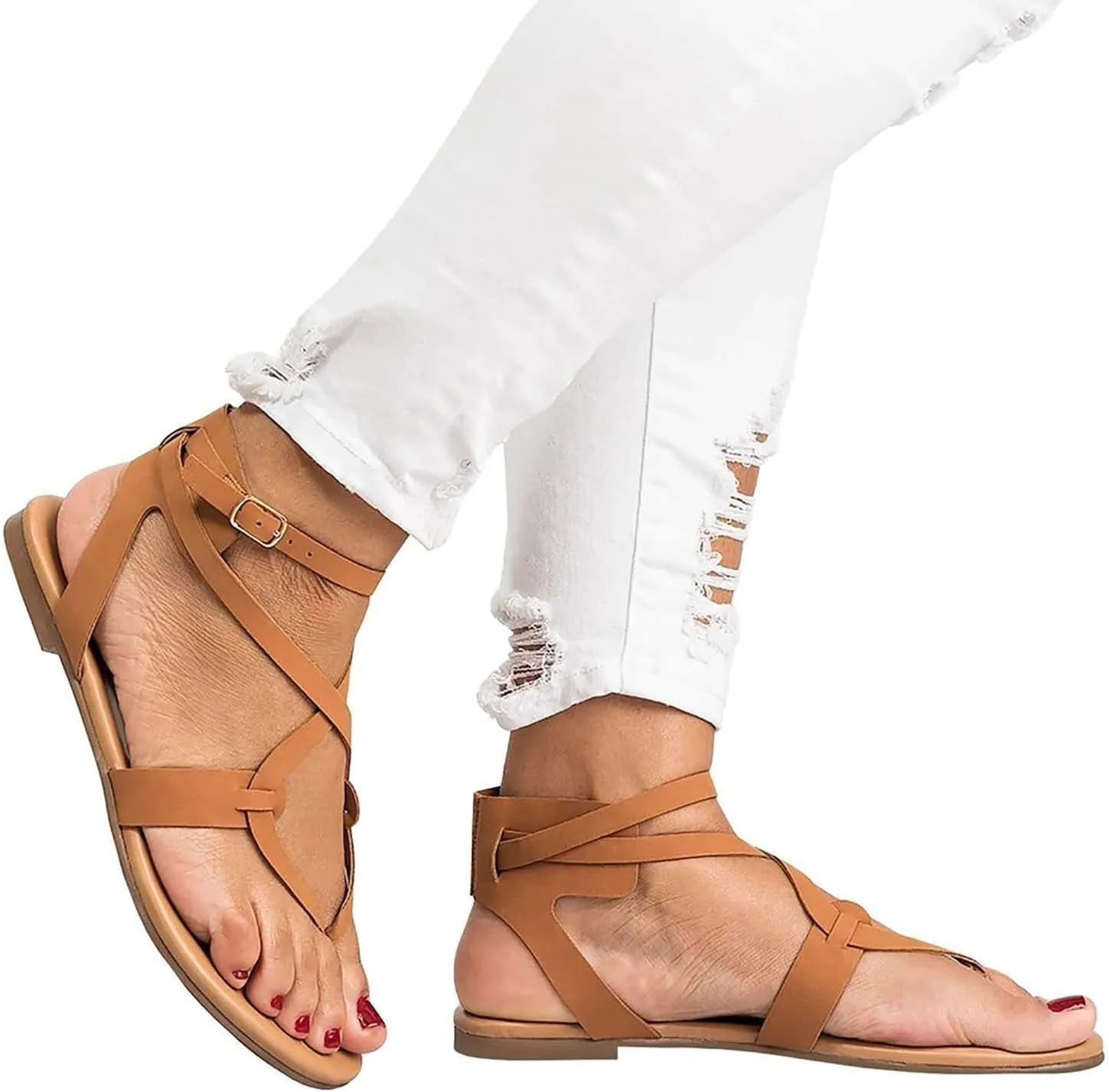 Sandals For Women Strappy Flat Sandals Flip Flops Clip Toe T-Strap Sandal Shoes for Beach Ankle Strap Sandals