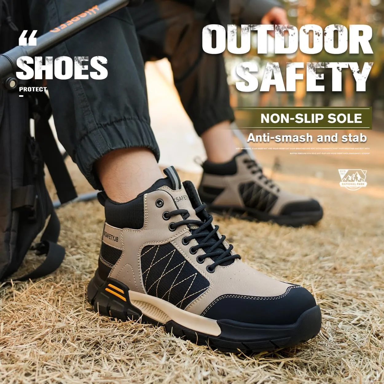Steel Toe Climbing Shoes for Men Lightweight Work Safety Shoes Breathable Non-Slip Hiking Shoes Sneakers