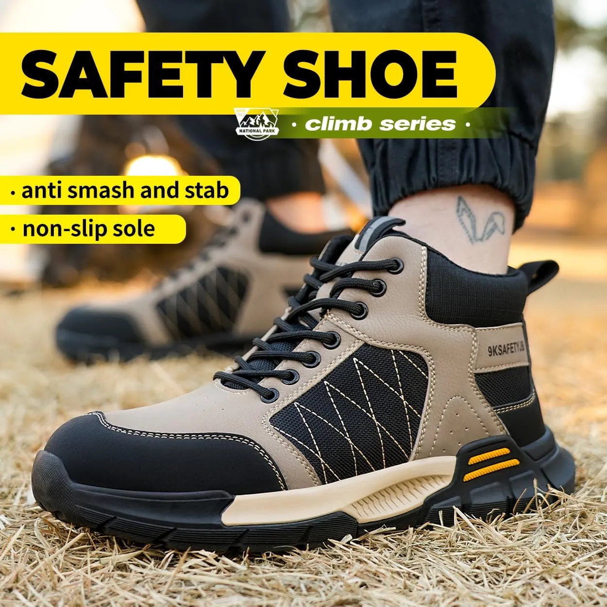 Steel Toe Climbing Shoes for Men Lightweight Work Safety Shoes Breathable Non-Slip Hiking Shoes Sneakers