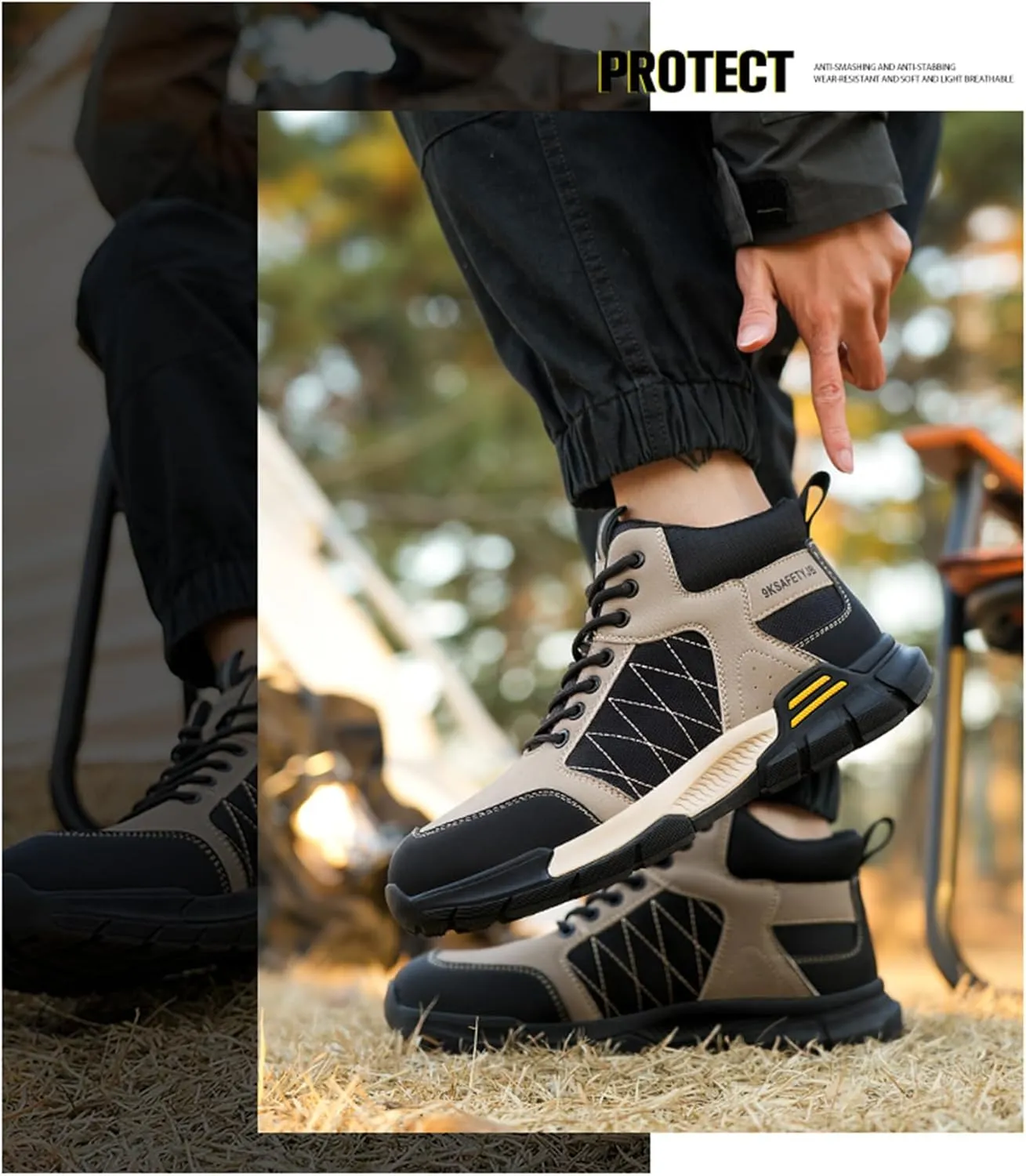 Steel Toe Climbing Shoes for Men Lightweight Work Safety Shoes Breathable Non-Slip Hiking Shoes Sneakers