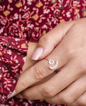 Sterling Silver Moon Ring in Rainbow Moonstone