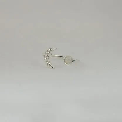 Sterling Silver Moon Ring in Rainbow Moonstone