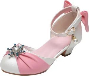 Trendy Elegant Bowknot High Heel Shoes for Girls Lightweight Non Slip Soft Bottom Dress Shoes for Girls Slippers Size 12