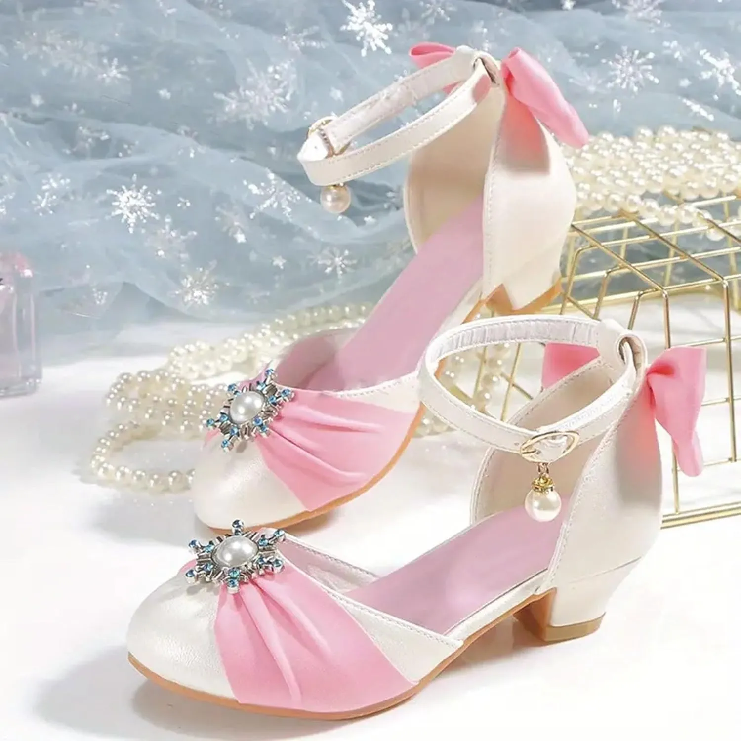Trendy Elegant Bowknot High Heel Shoes for Girls Lightweight Non Slip Soft Bottom Dress Shoes for Girls Slippers Size 12