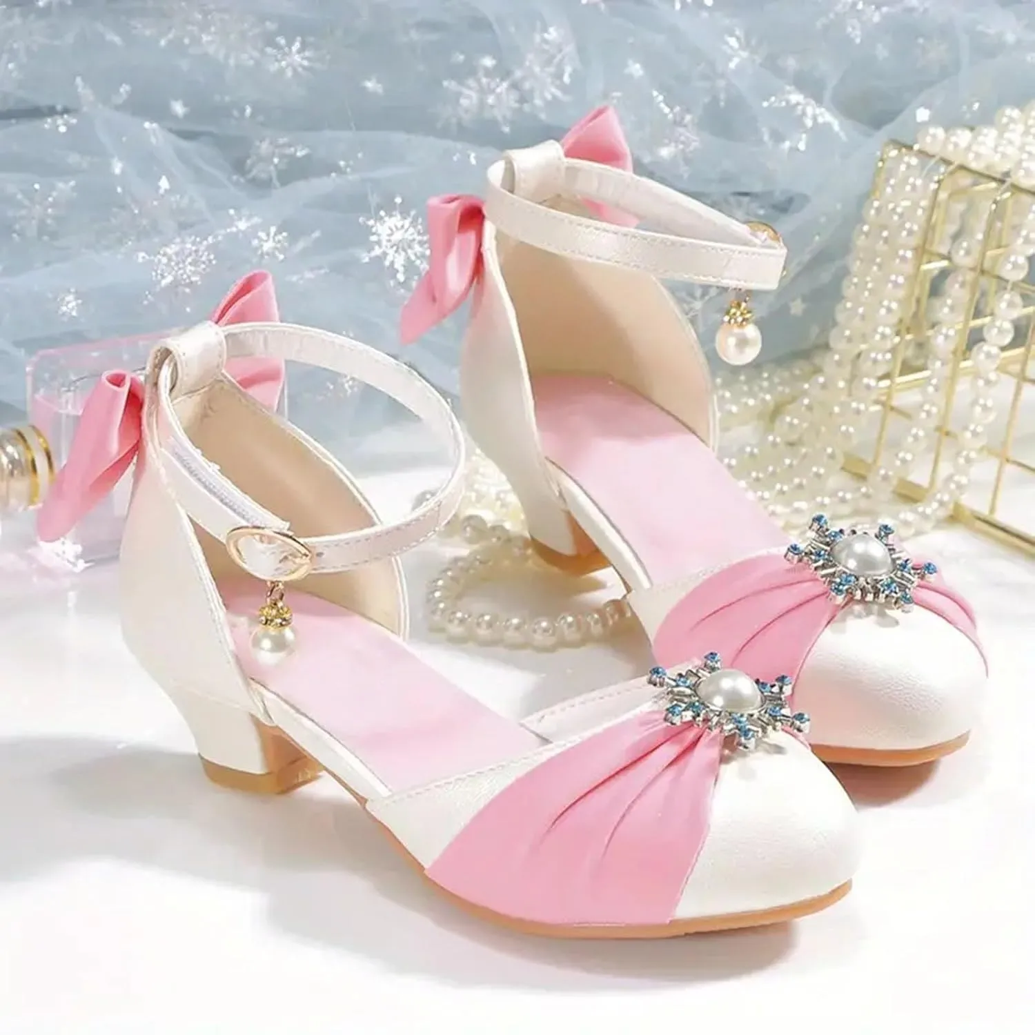 Trendy Elegant Bowknot High Heel Shoes for Girls Lightweight Non Slip Soft Bottom Dress Shoes for Girls Slippers Size 12