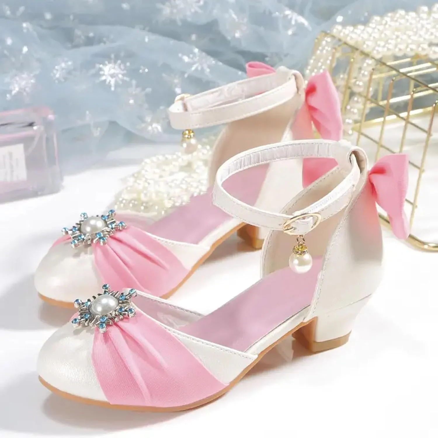 Trendy Elegant Bowknot High Heel Shoes for Girls Lightweight Non Slip Soft Bottom Dress Shoes for Girls Slippers Size 12
