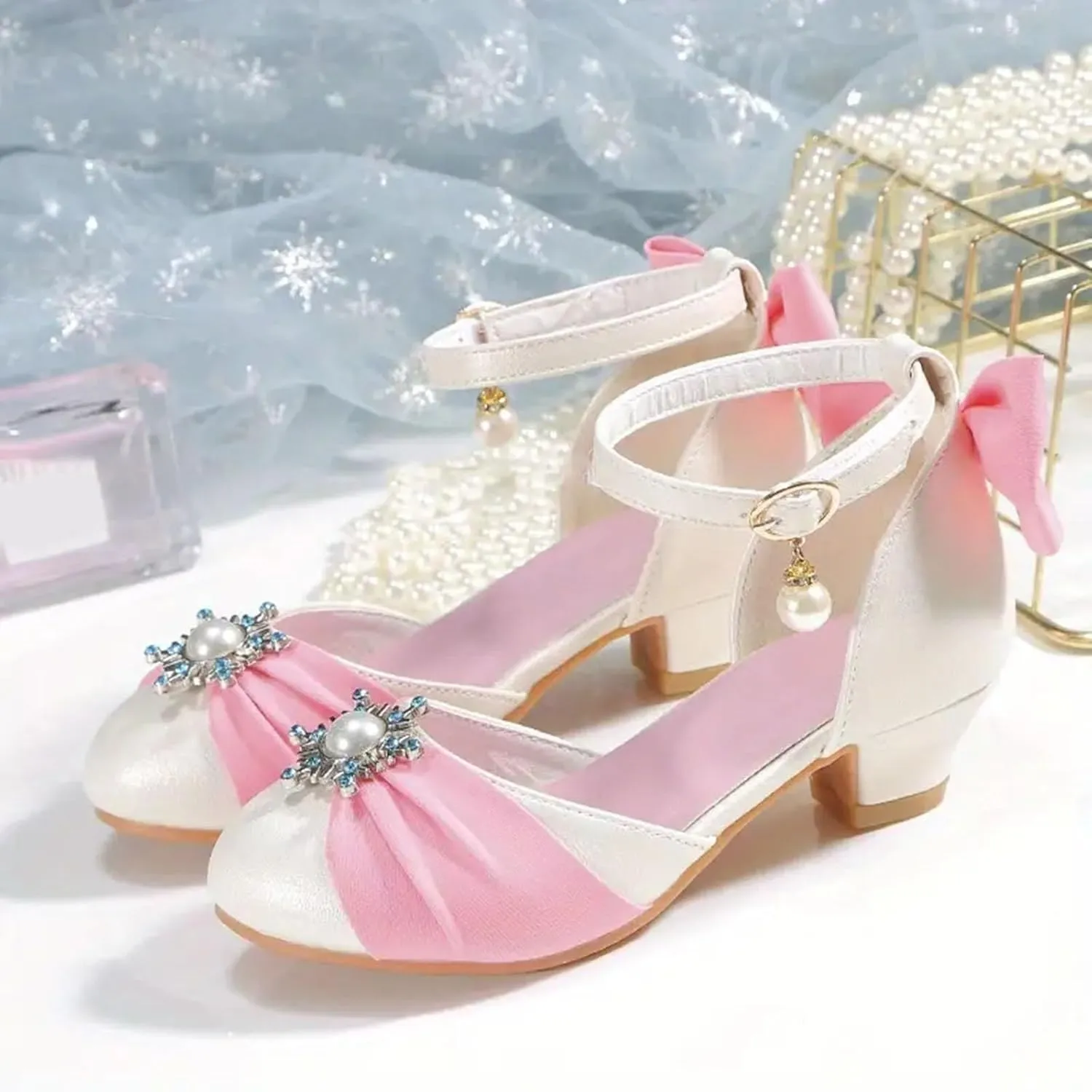 Trendy Elegant Bowknot High Heel Shoes for Girls Lightweight Non Slip Soft Bottom Dress Shoes for Girls Slippers Size 12