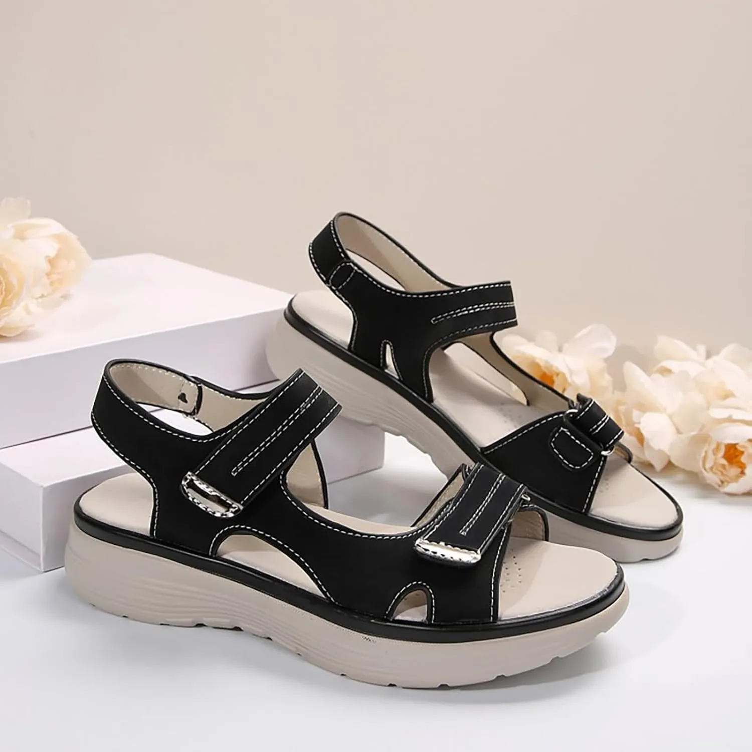 Walking Sandals Women Arch Support Dressy Summer Comfortable Orthopedic Sandals Wide Width Dress Shoes Soft Cushion Foam Wedges Comfy Recovery Hiking Sandal Best Walking Shoes for Plantar Fasciitis