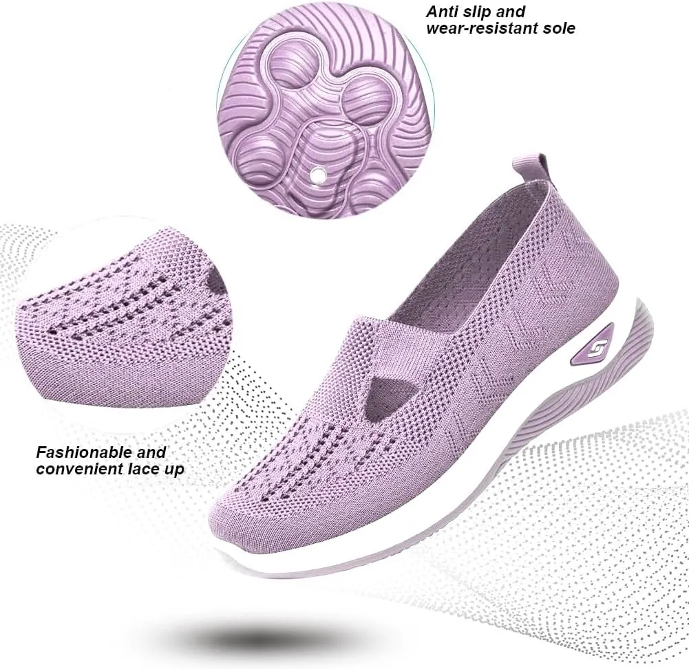 Walking Shoes Women Comfort Breathable Knitted Mesh Lightweight Orthopedic Low Top Soft Sole Sneaker Non-Slip Outdoor Shoes