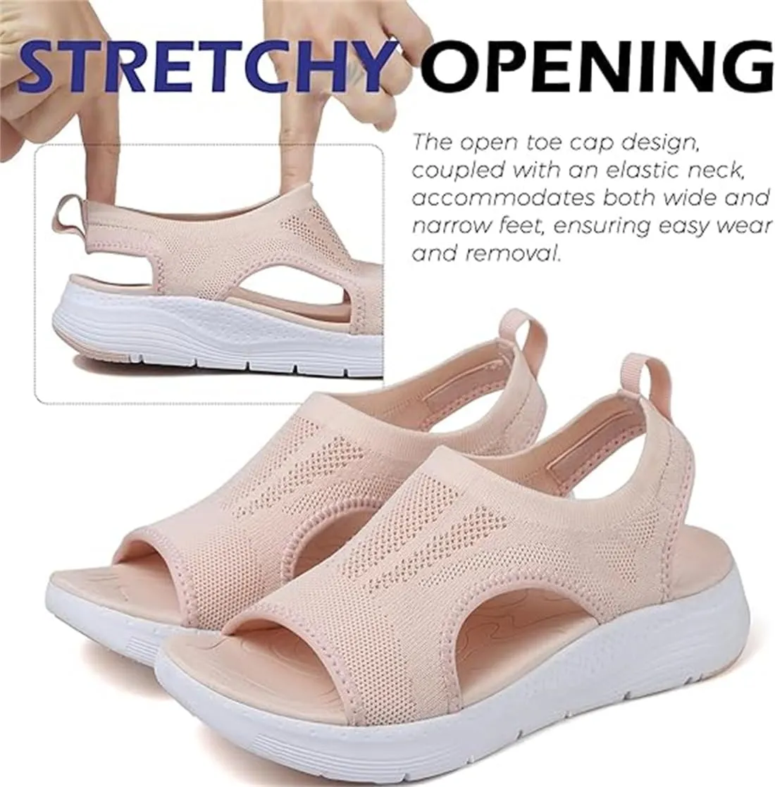 Washable Slingback Orthopedic Slide Sport Sandals, Summer Breathable Mesh Lightweight Orthopedic Platform Open Toe Sneaker Sandals with Arch Support Wide Non Slip Shoes