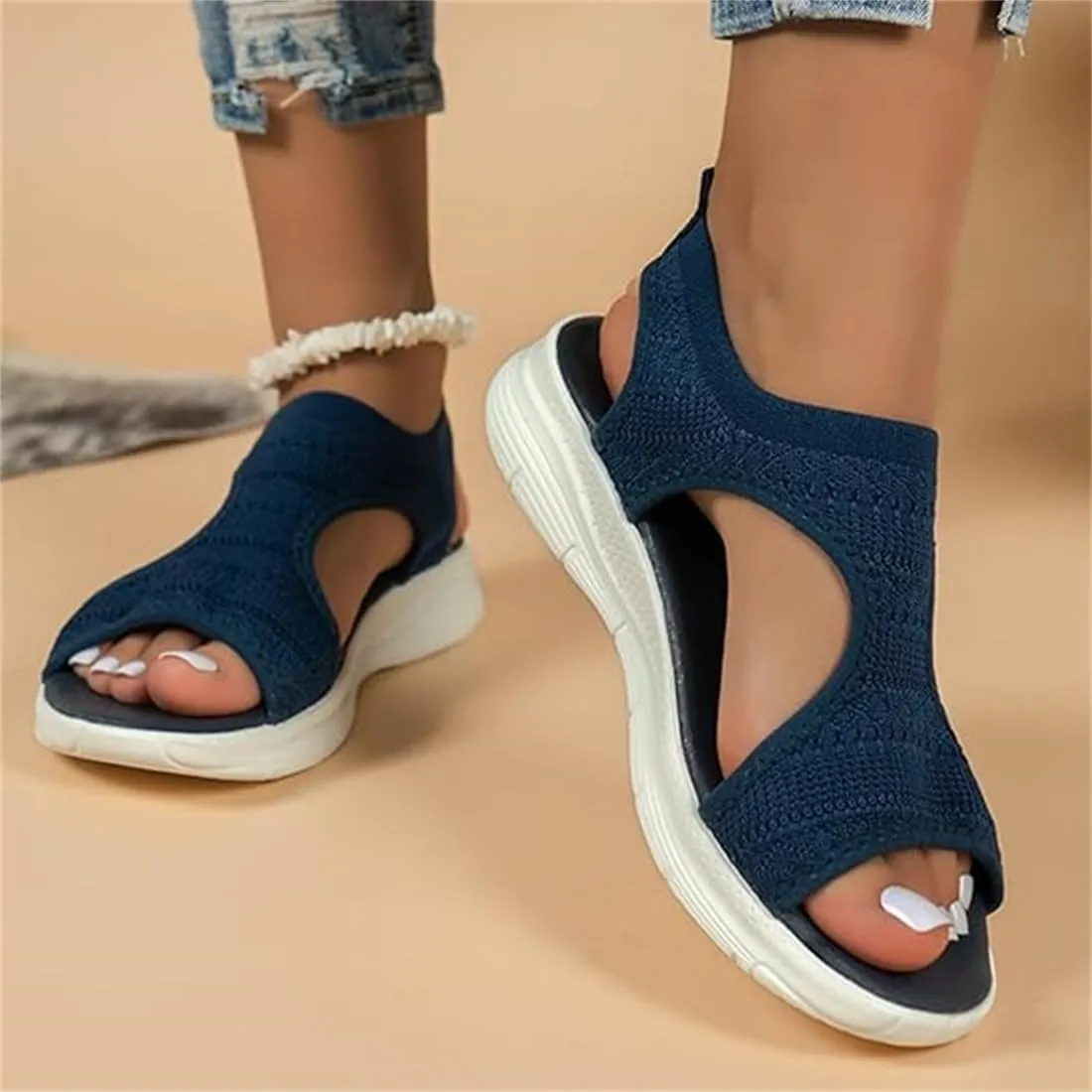 Washable Slingback Orthopedic Slide Sport Sandals, Summer Breathable Mesh Lightweight Orthopedic Platform Open Toe Sneaker Sandals with Arch Support Wide Non Slip Shoes