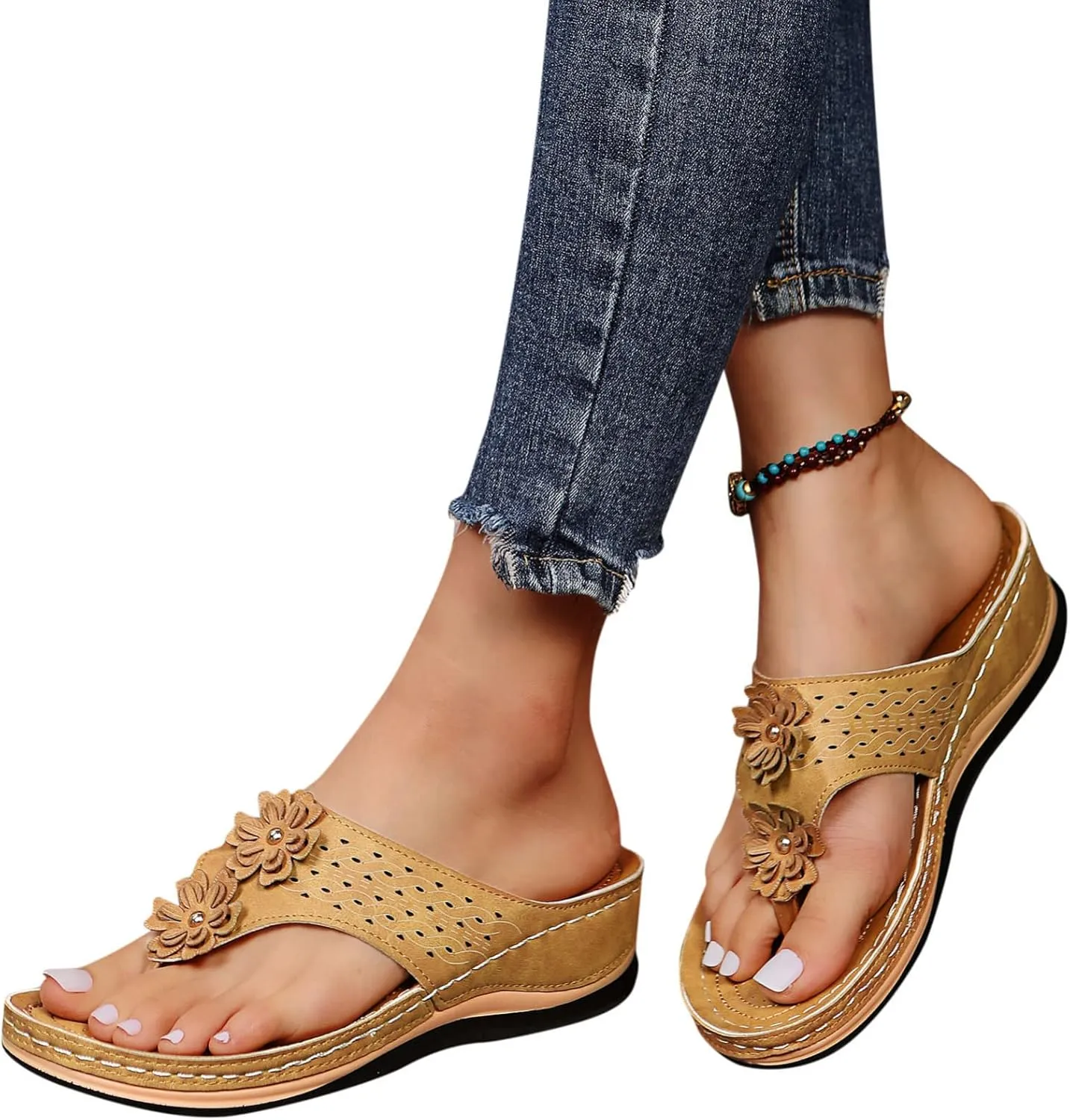 Wedge Sandals for Women Orthopedic Sandals with Arch Support Wedges Thong Sandals Slides Open Toe Flip Flops Sandals