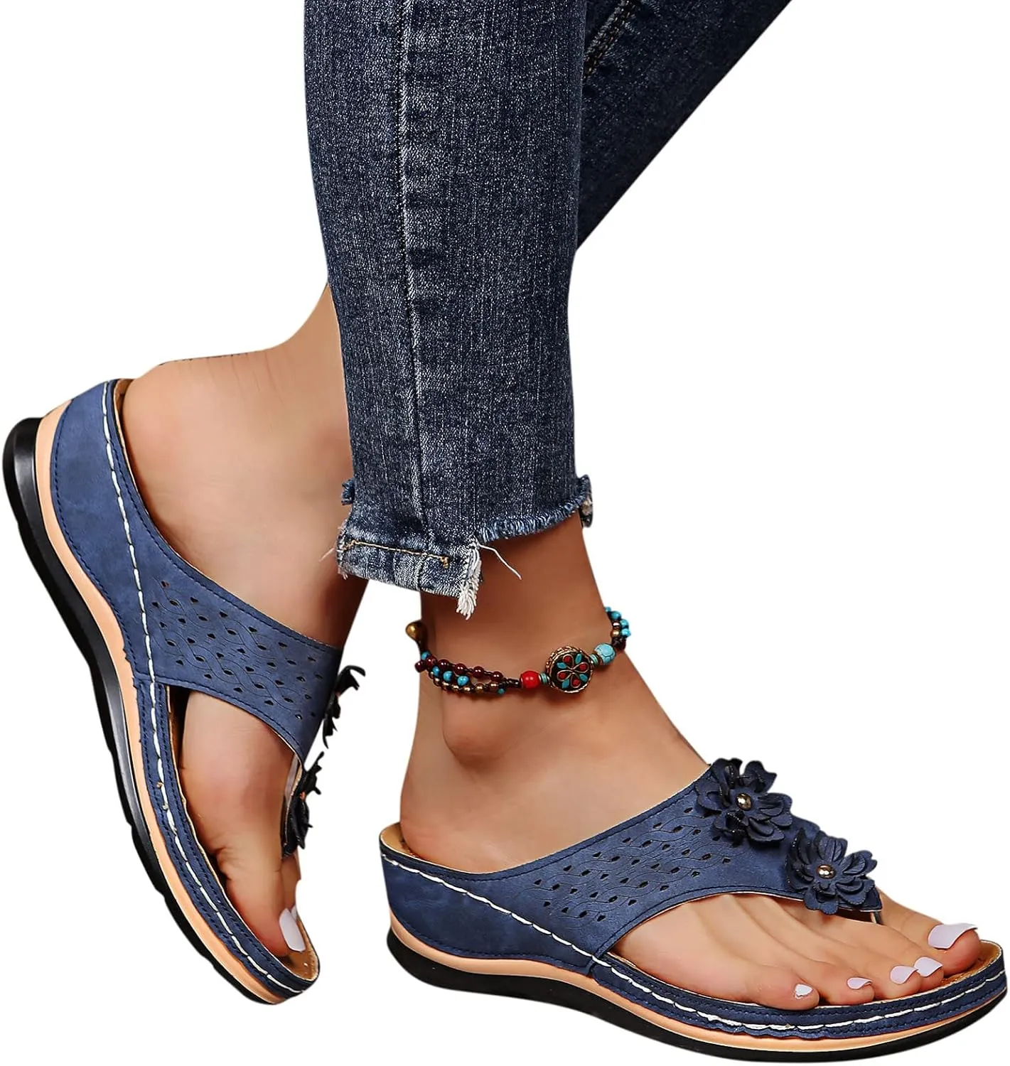 Wedge Sandals for Women Orthopedic Sandals with Arch Support Wedges Thong Sandals Slides Open Toe Flip Flops Sandals
