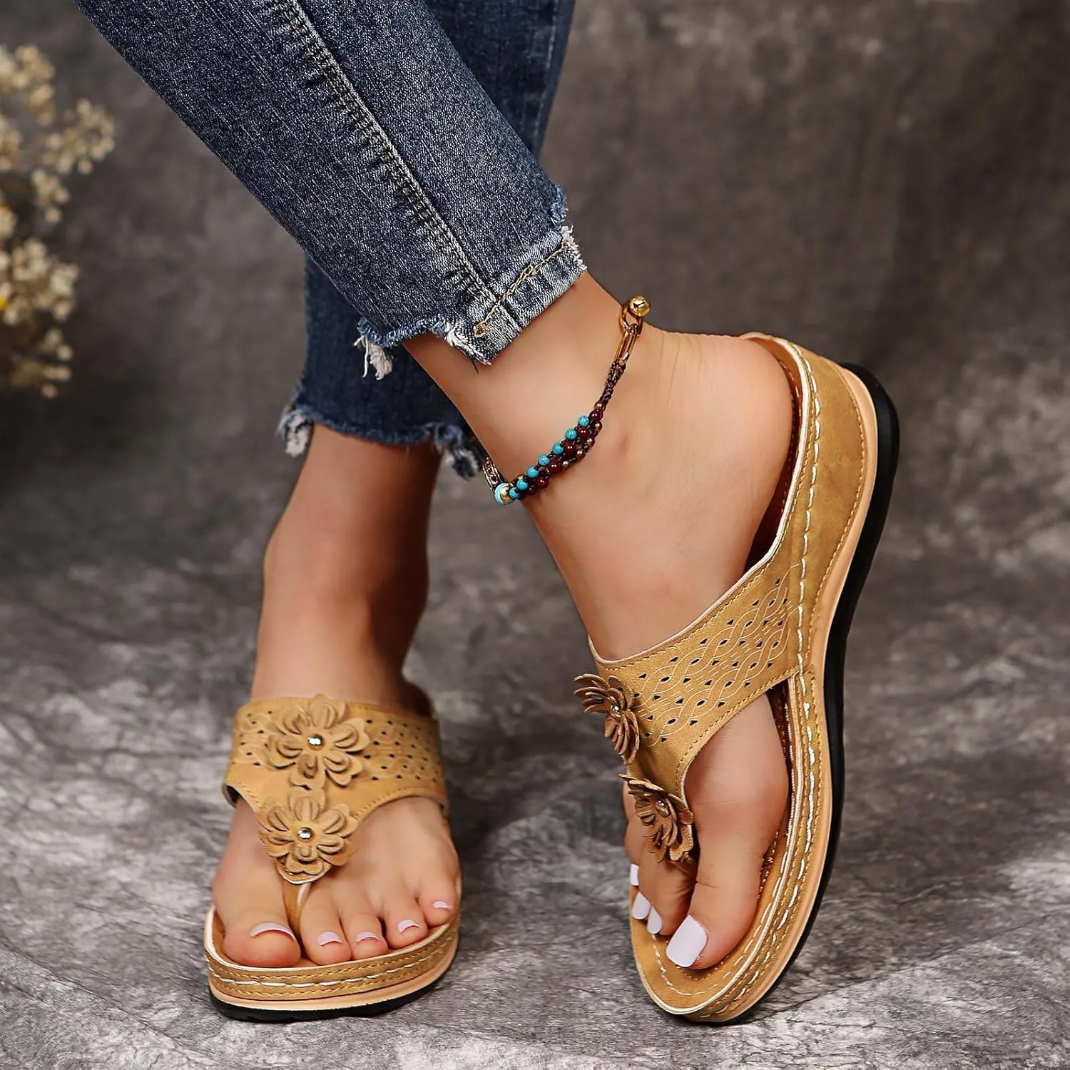 Wedge Sandals for Women Orthopedic Sandals with Arch Support Wedges Thong Sandals Slides Open Toe Flip Flops Sandals