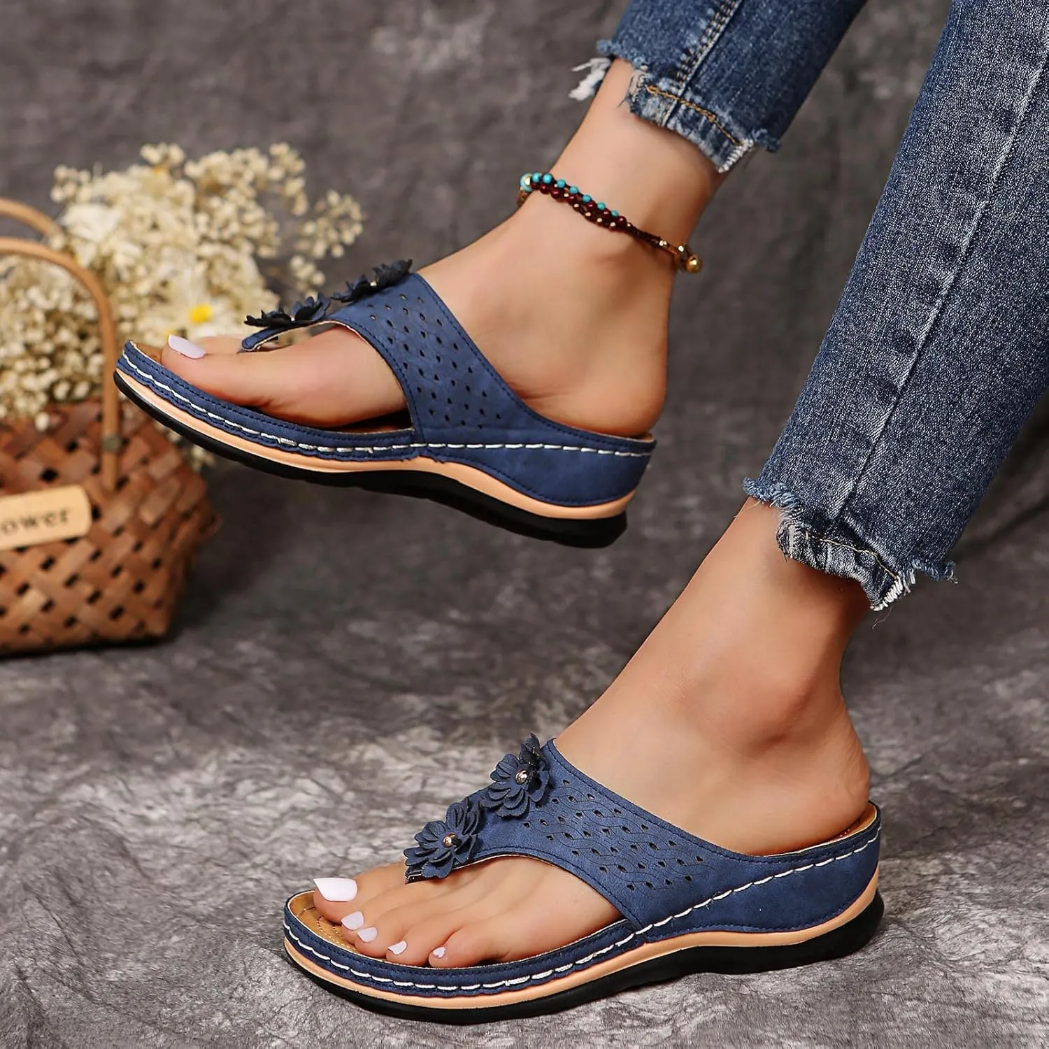 Wedge Sandals for Women Orthopedic Sandals with Arch Support Wedges Thong Sandals Slides Open Toe Flip Flops Sandals