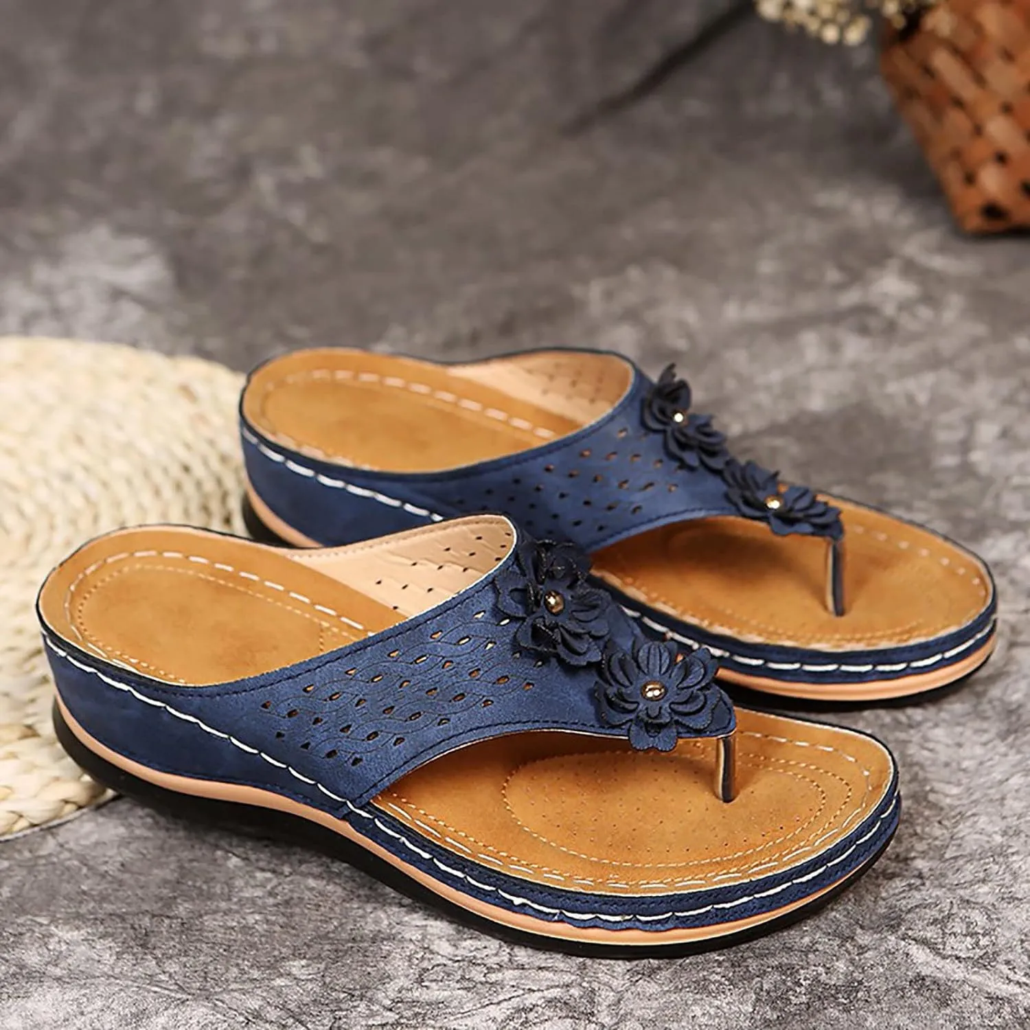 Wedge Sandals for Women Orthopedic Sandals with Arch Support Wedges Thong Sandals Slides Open Toe Flip Flops Sandals
