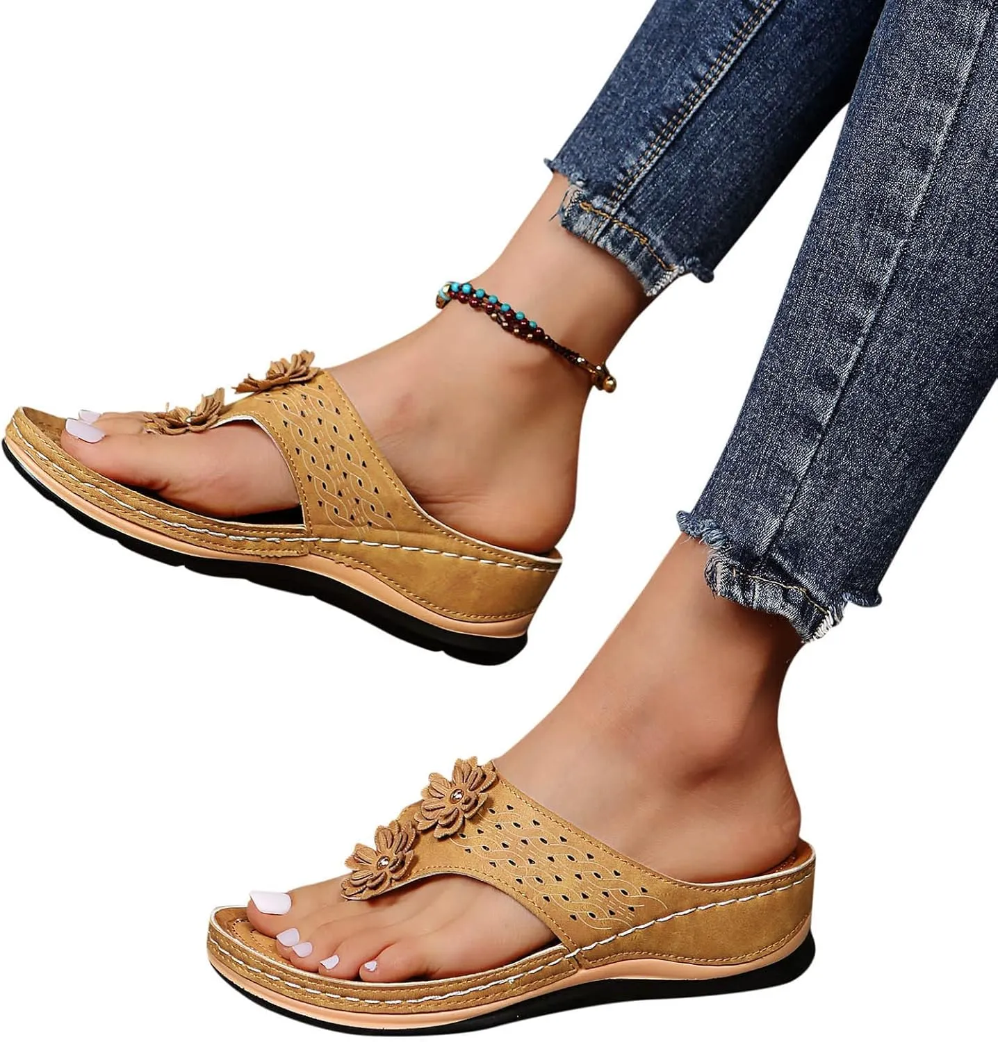 Wedge Sandals for Women Orthopedic Sandals with Arch Support Wedges Thong Sandals Slides Open Toe Flip Flops Sandals