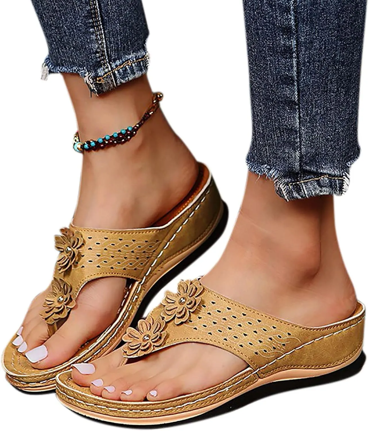 Wedge Sandals for Women Orthopedic Sandals with Arch Support Wedges Thong Sandals Slides Open Toe Flip Flops Sandals