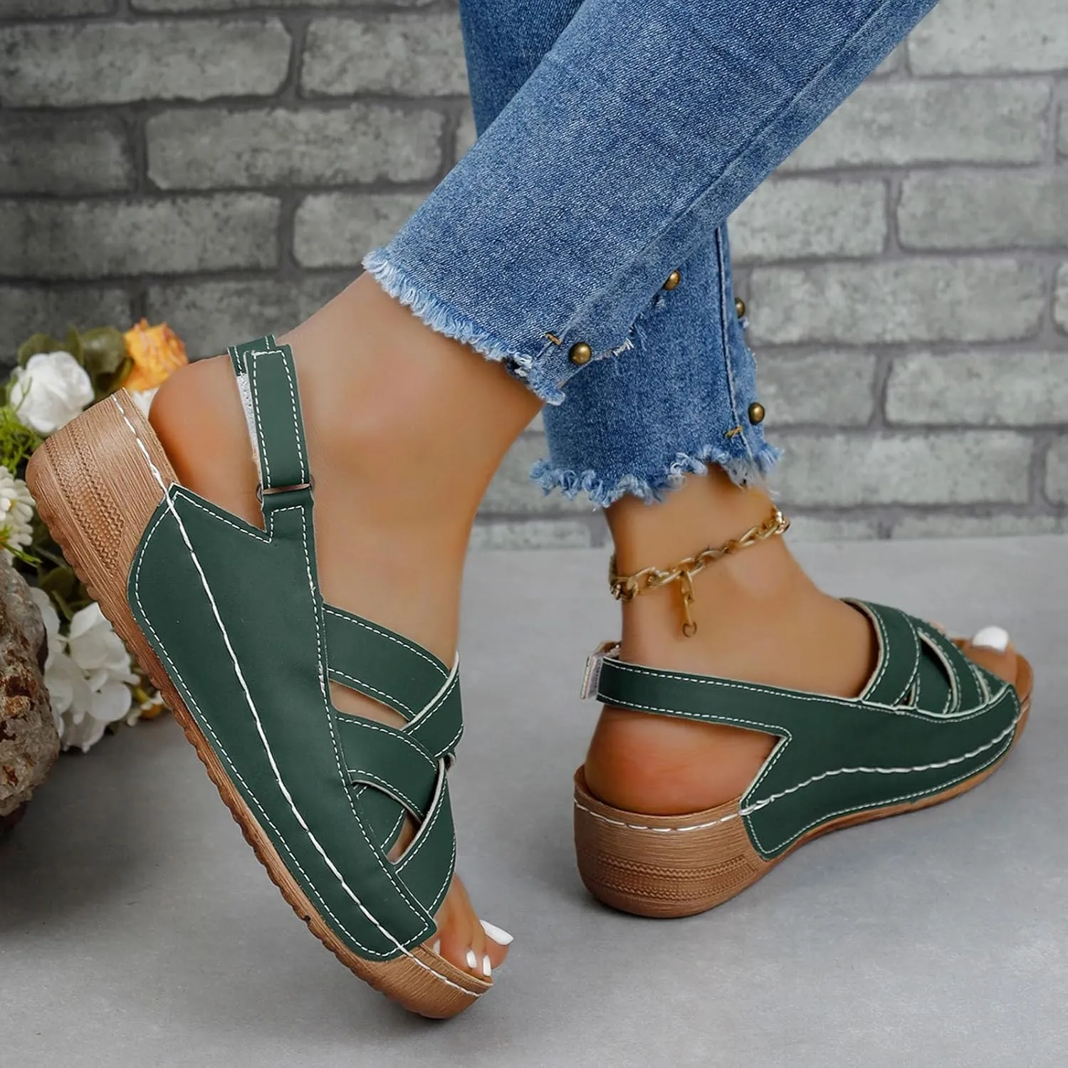 Wedge Sandals for Women Summer Orthopedic Comfort Walking Shoes Wide Width Platform Shoes Beach Outdoor Roman Sandals
