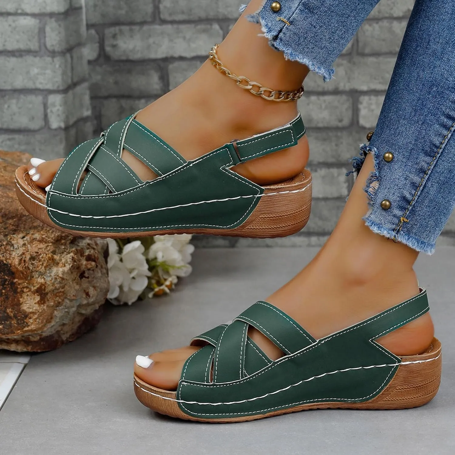 Wedge Sandals for Women Summer Orthopedic Comfort Walking Shoes Wide Width Platform Shoes Beach Outdoor Roman Sandals