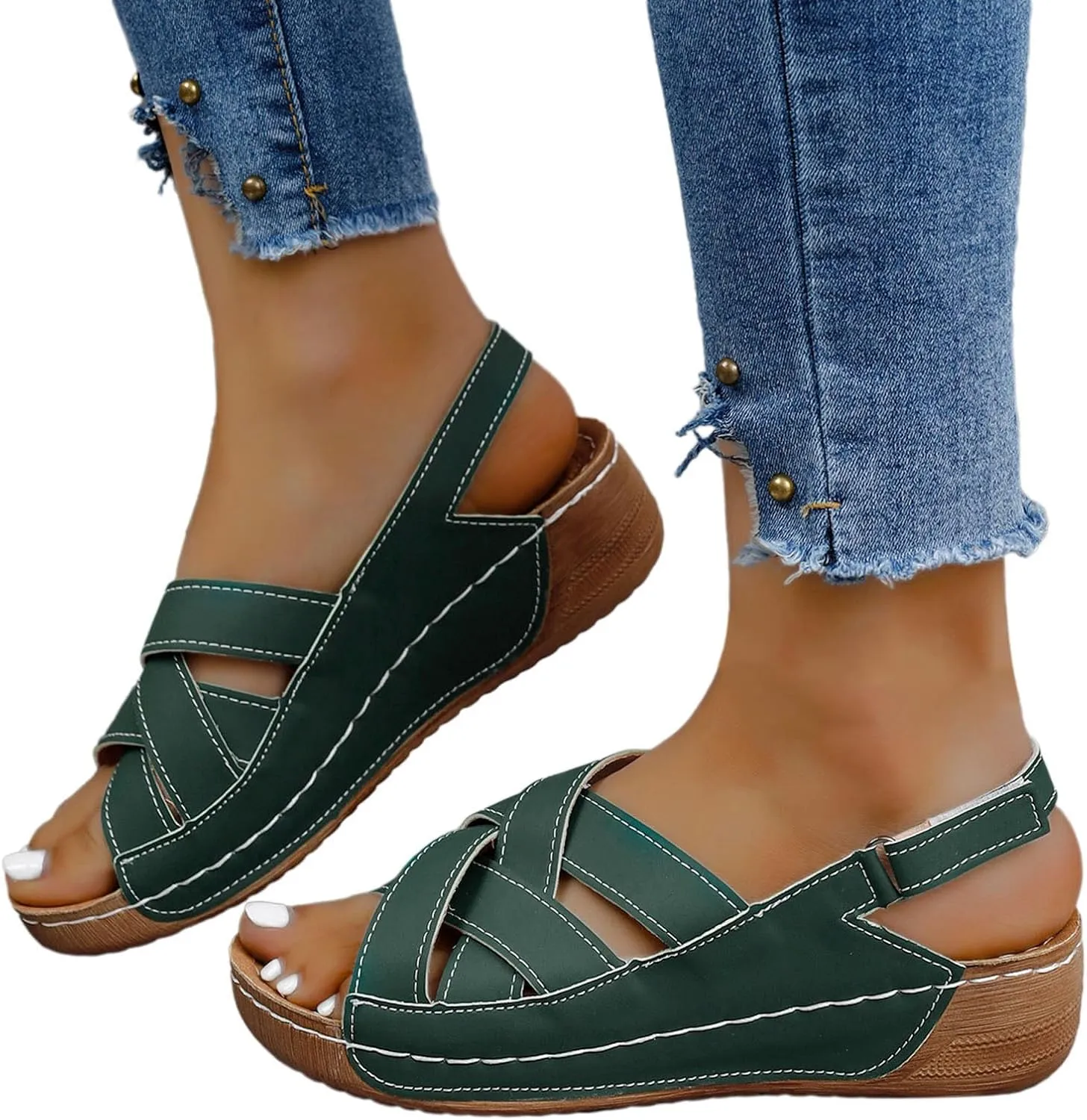 Wedge Sandals for Women Summer Orthopedic Comfort Walking Shoes Wide Width Platform Shoes Beach Outdoor Roman Sandals