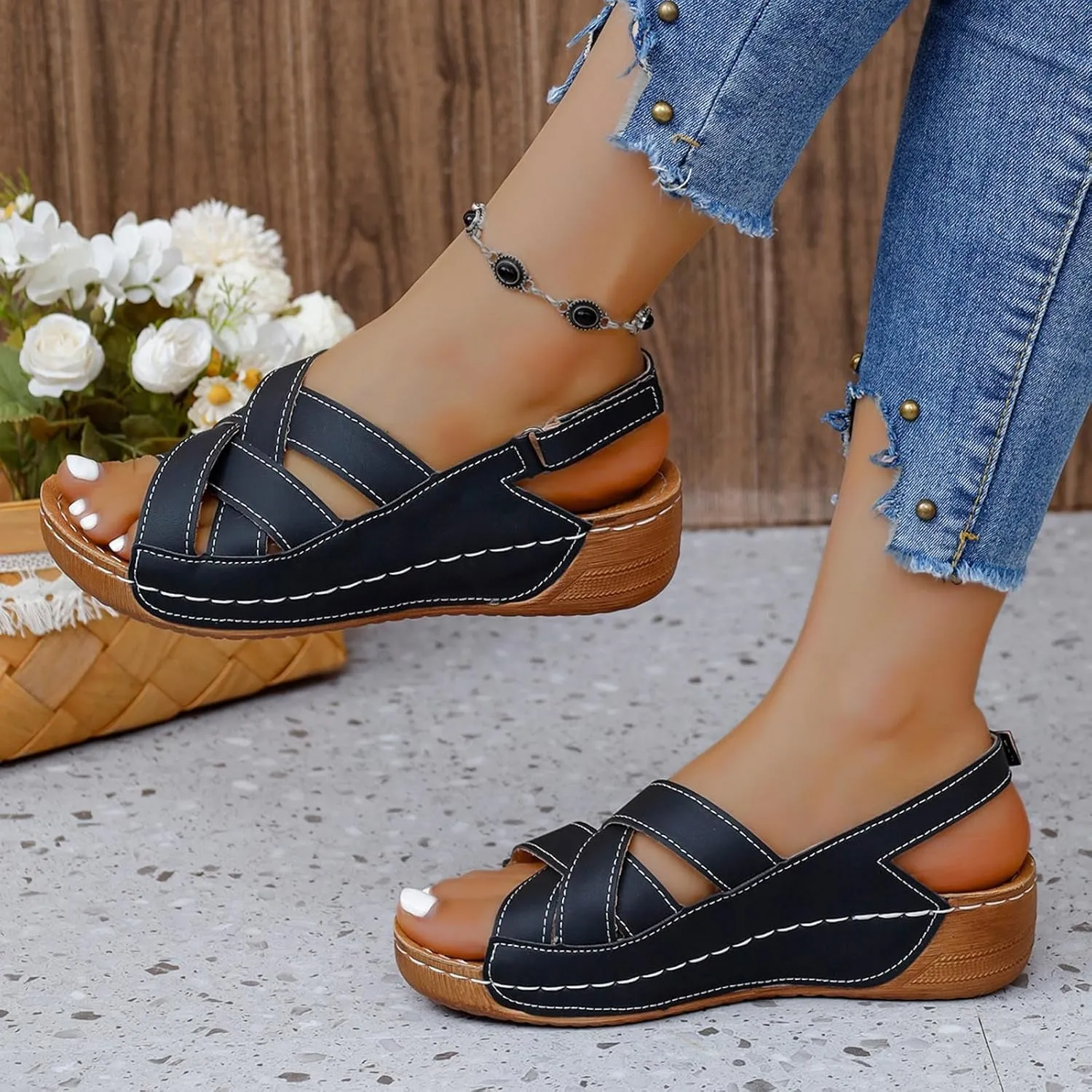 Wedge Sandals for Women Summer Orthopedic Comfort Walking Shoes Wide Width Platform Shoes Beach Outdoor Roman Sandals