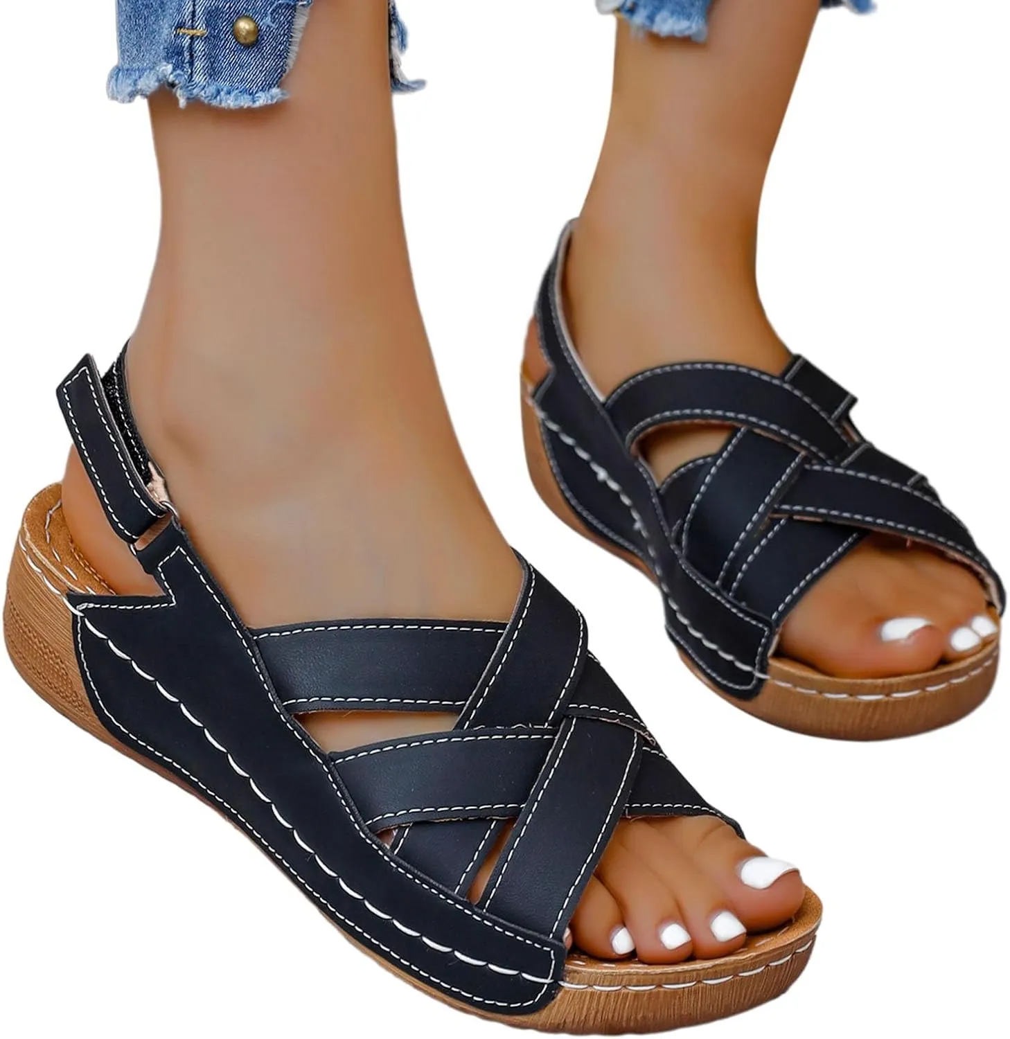 Wedge Sandals for Women Summer Orthopedic Comfort Walking Shoes Wide Width Platform Shoes Beach Outdoor Roman Sandals