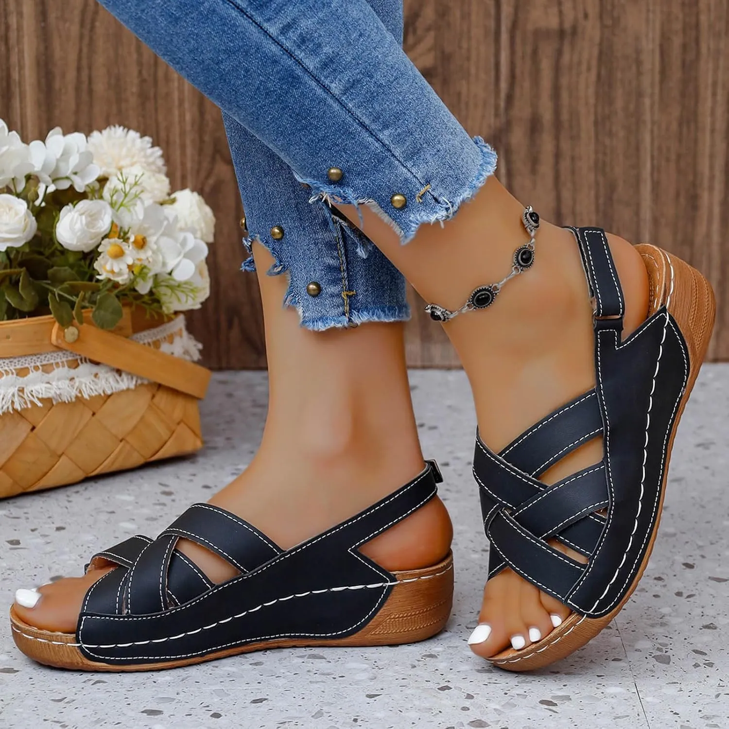 Wedge Sandals for Women Summer Orthopedic Comfort Walking Shoes Wide Width Platform Shoes Beach Outdoor Roman Sandals