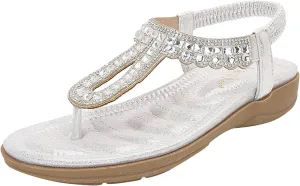 Women's Beach Sandals T-strap Low Wedges Slip On Walking Flat Lightweight Flip Flops Women Orthopedic Sandals