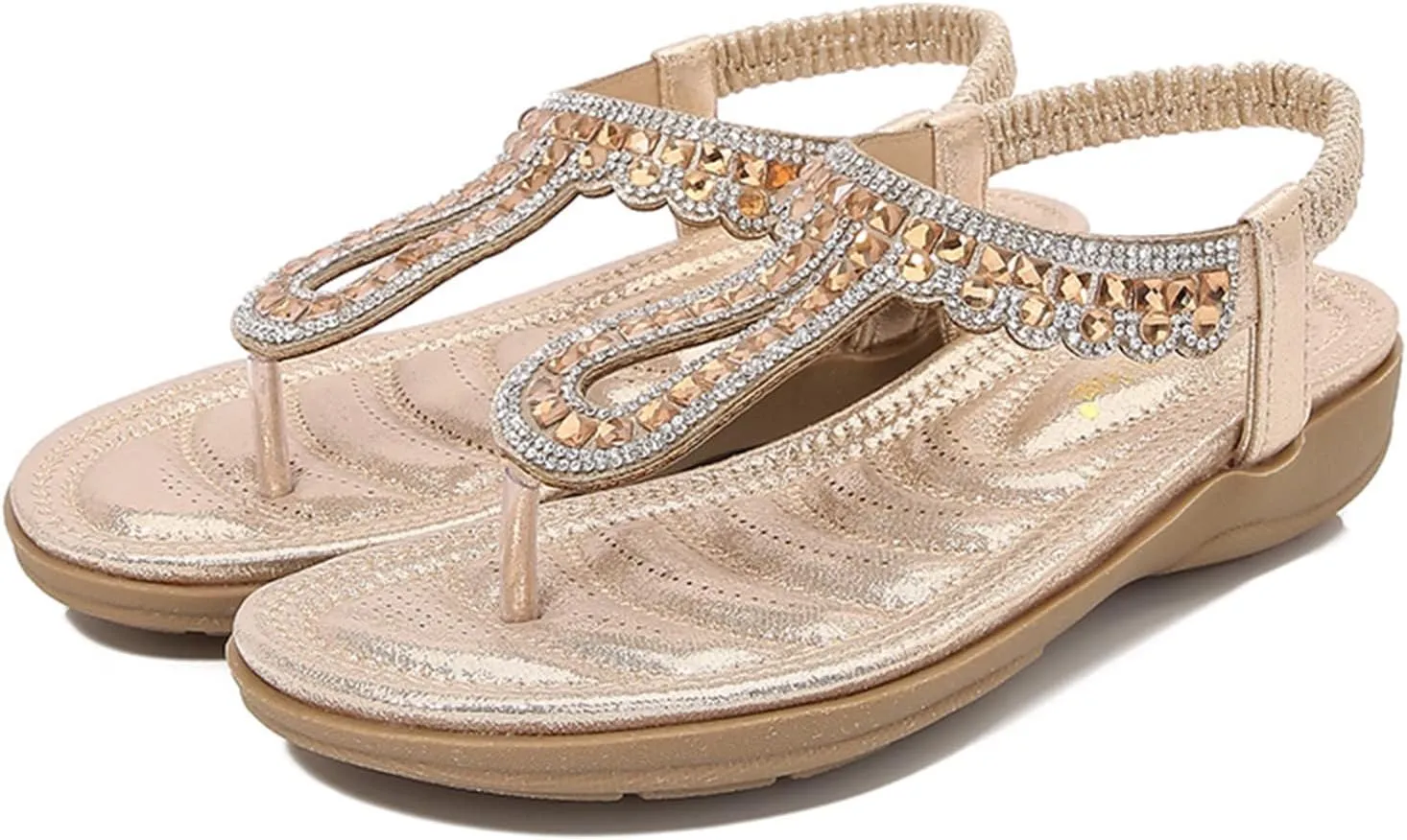 Women's Beach Sandals T-strap Low Wedges Slip On Walking Flat Lightweight Flip Flops Women Orthopedic Sandals