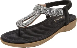 Women's Beach Sandals T-strap Low Wedges Slip On Walking Flat Lightweight Flip Flops Women Orthopedic Sandals