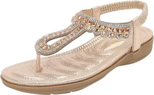Women's Beach Sandals T-strap Low Wedges Slip On Walking Flat Lightweight Flip Flops Women Orthopedic Sandals