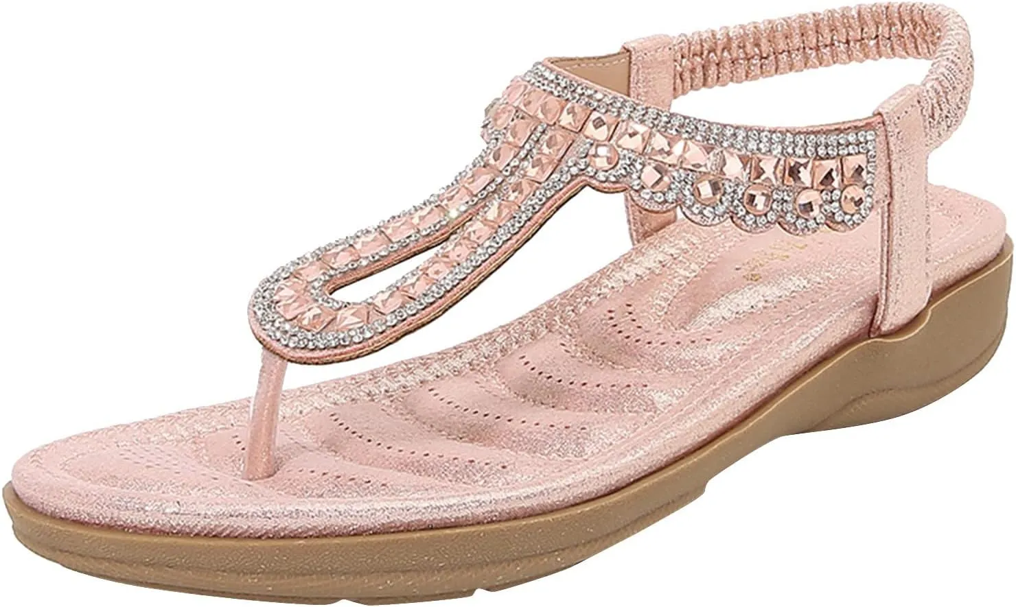 Women's Beach Sandals T-strap Low Wedges Slip On Walking Flat Lightweight Flip Flops Women Orthopedic Sandals