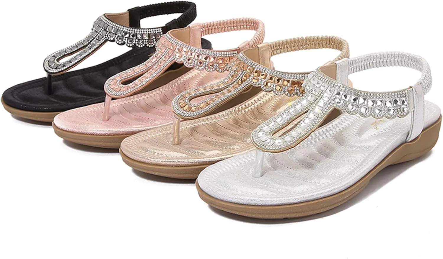Women's Beach Sandals T-strap Low Wedges Slip On Walking Flat Lightweight Flip Flops Women Orthopedic Sandals